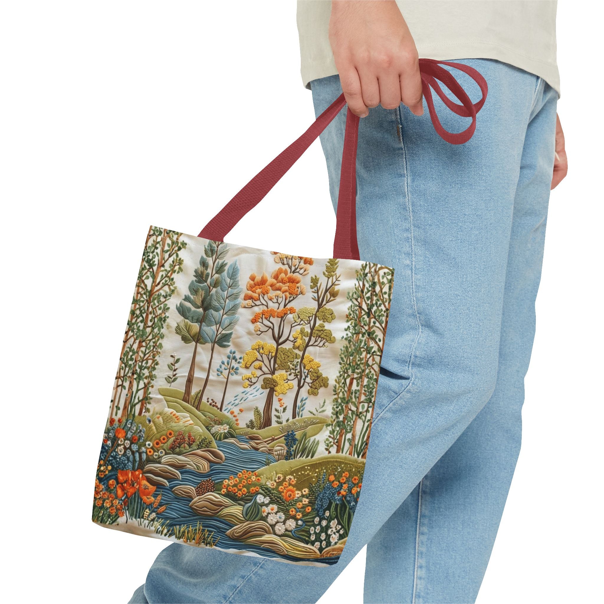 Scenic Meadow Tote Crochet-Decorated Tote Bags