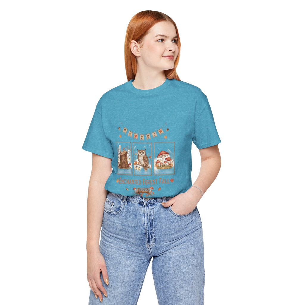 Enchanted Forest Fall Tee, Cute Owl Shirt, Autumn Graphic Tee, Nature Lover Gift, Cozy Fall Apparel, Wildlife T-Shirt, Unisex Fall Top