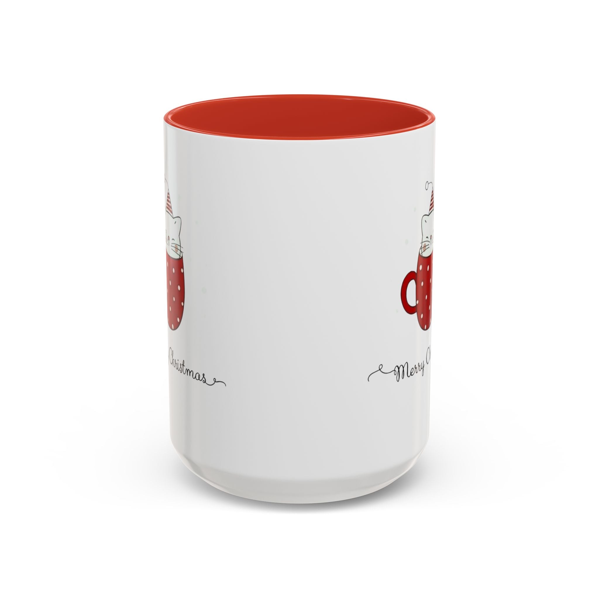 Christmas Cat Accent Mug "Merry Christmas" Polka Dot Holiday Coffee Cup Christmas Mugs Collection!