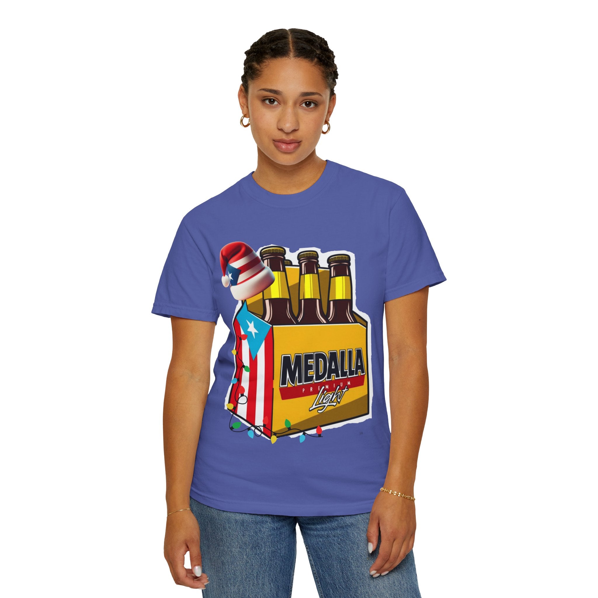 Medalla Light Beer T-Shirt  Navidad Boricua Holiday Tee Puerto Rico’s Navidades