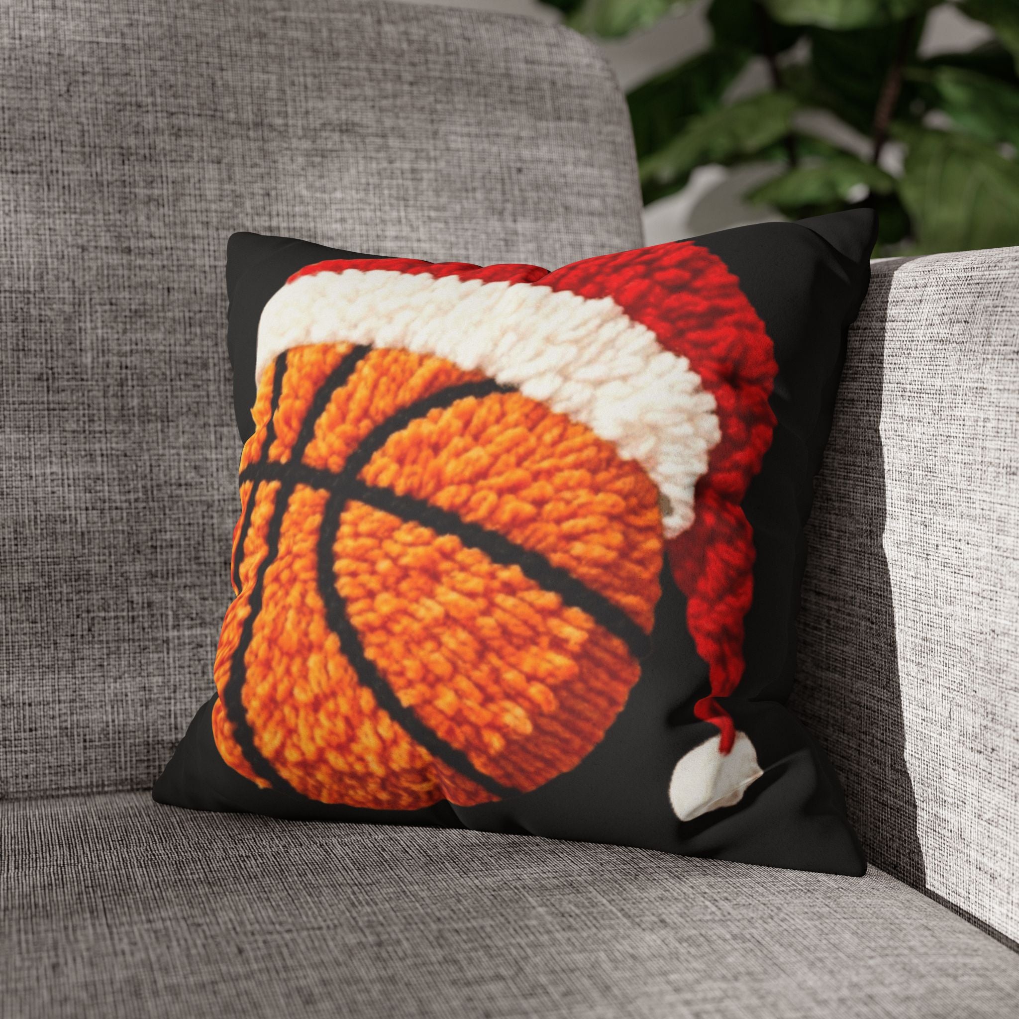 Basketball Christmas Pillowcase — Faux Suede Square Throw Pillow Cover