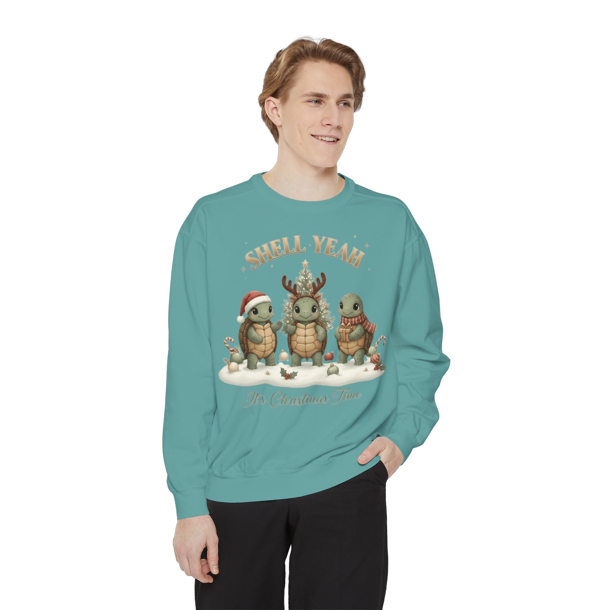 Christmas Turtle Sweatshirt  "Shell Yeah, It’s Christmas Time" Holiday Pullover