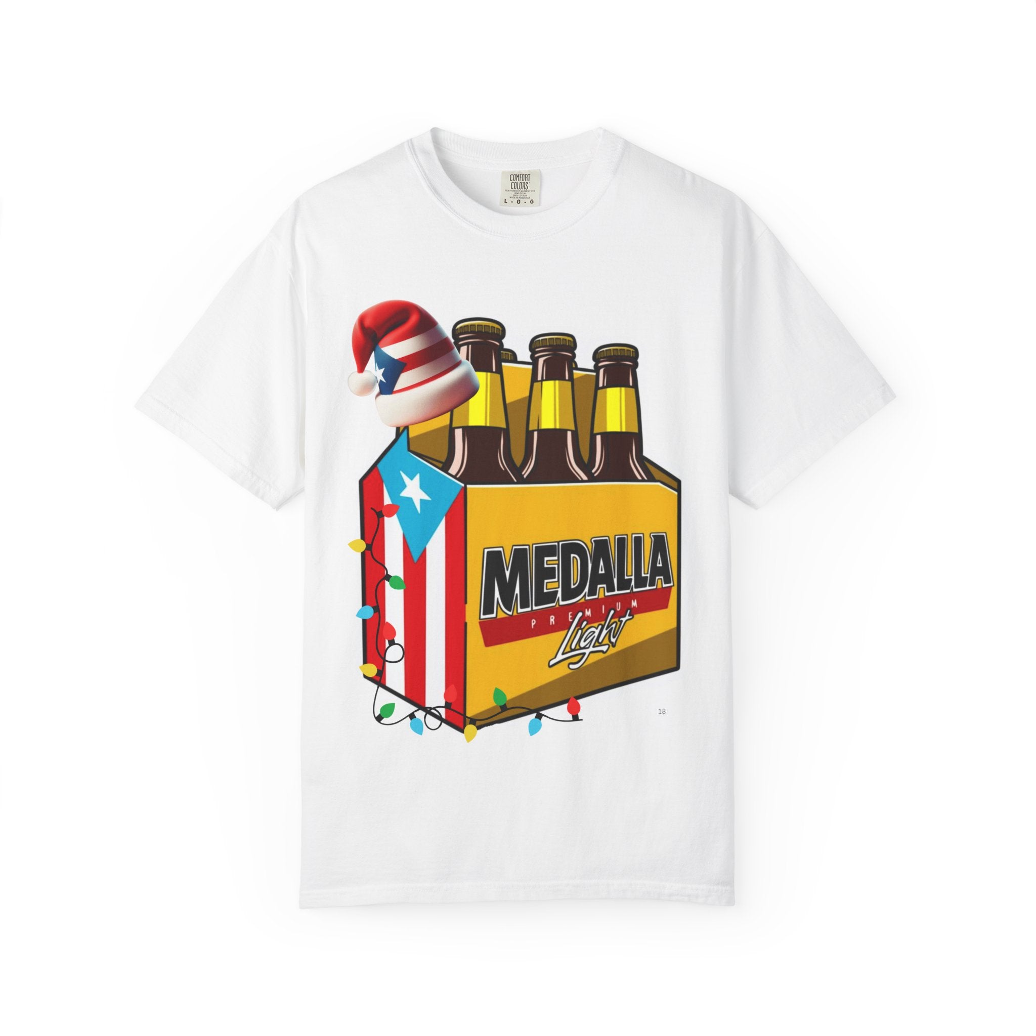 Medalla Light Beer T-Shirt  Navidad Boricua Holiday Tee Puerto Rico’s Navidades