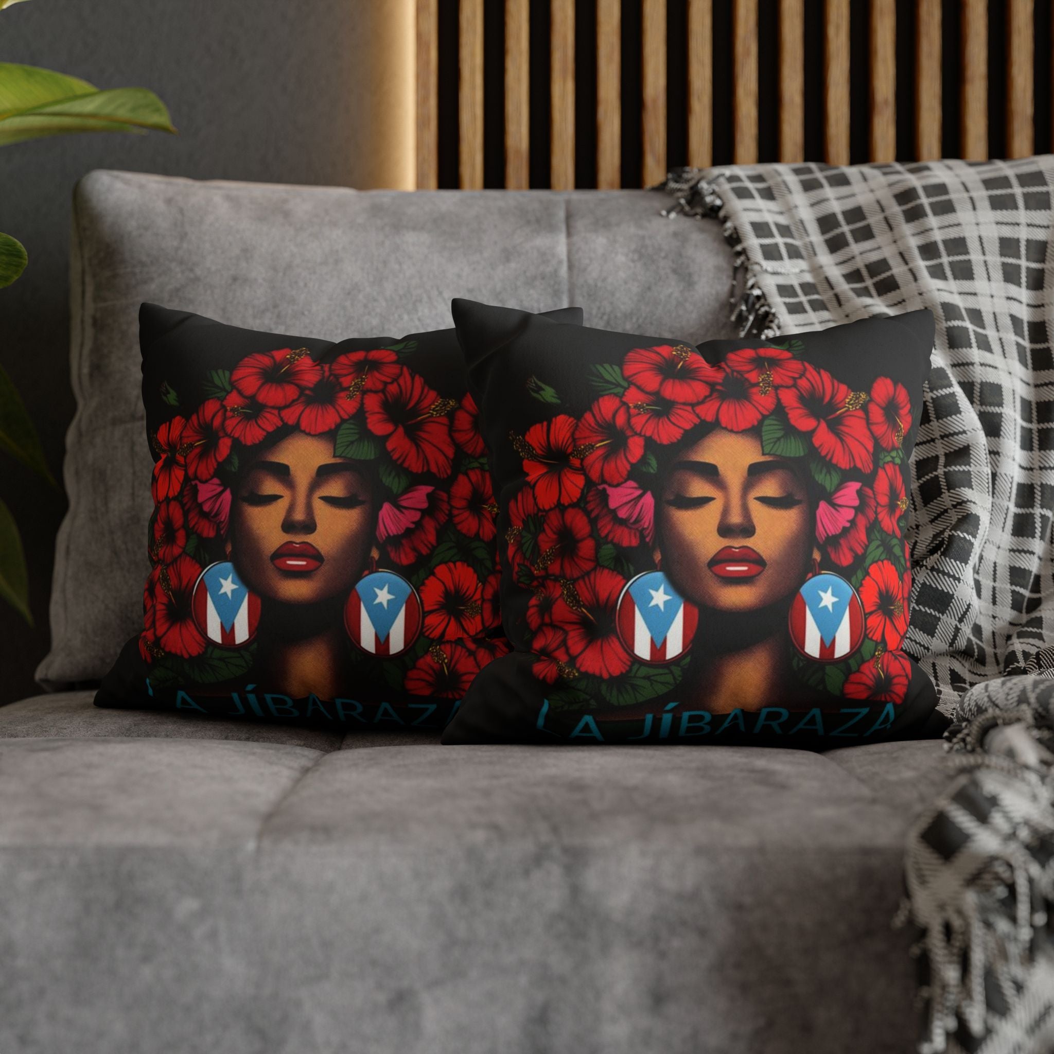 La Jíbara Pillowcase – Puerto Rican Floral Hair Art Square Pillow  Puerto Rico Culture Pillow