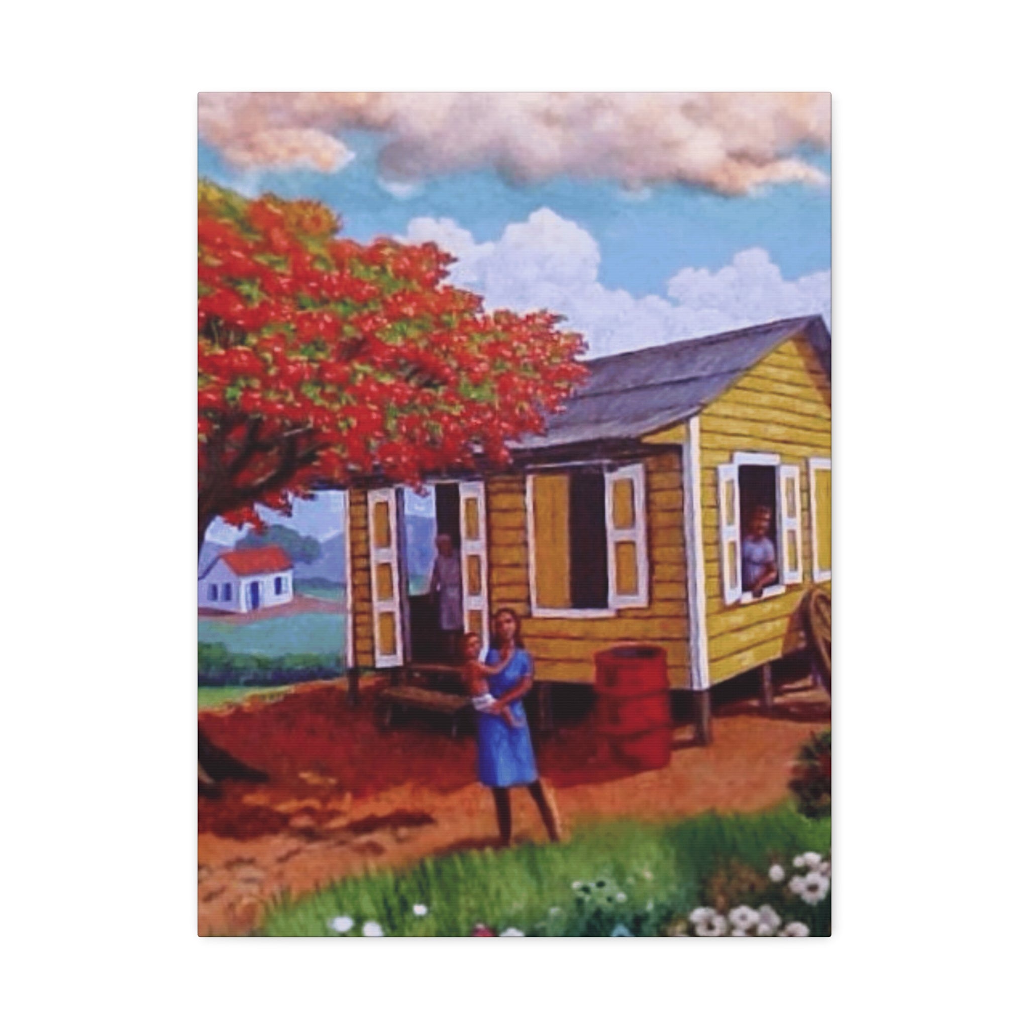 The Soul of Puerto RicoCaribbean Cottage Stretched Canvas  Tropical Village Scene Wall Art