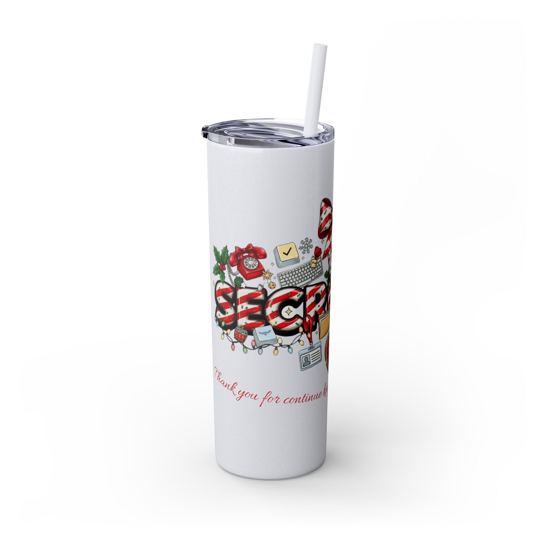 Christmas mug for the office team who keeps everything running smoothly. Candy Cane Christmas Office Secret Santa Design, 20oz with Straw