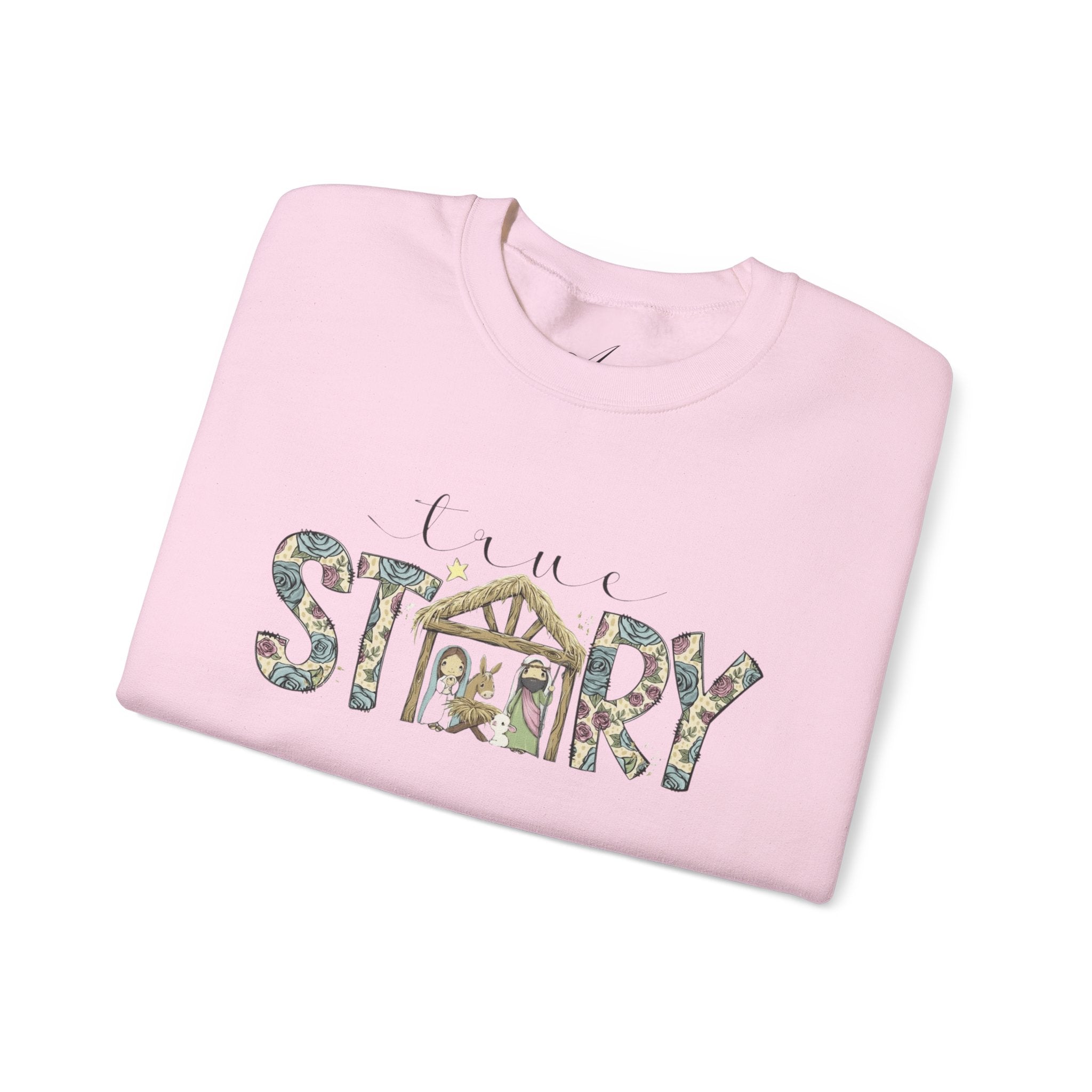 Crewneck Sweatshirt "Come Story" Floral Nativity Design  Cozy Christmas Pullover unique festive designs and joyful