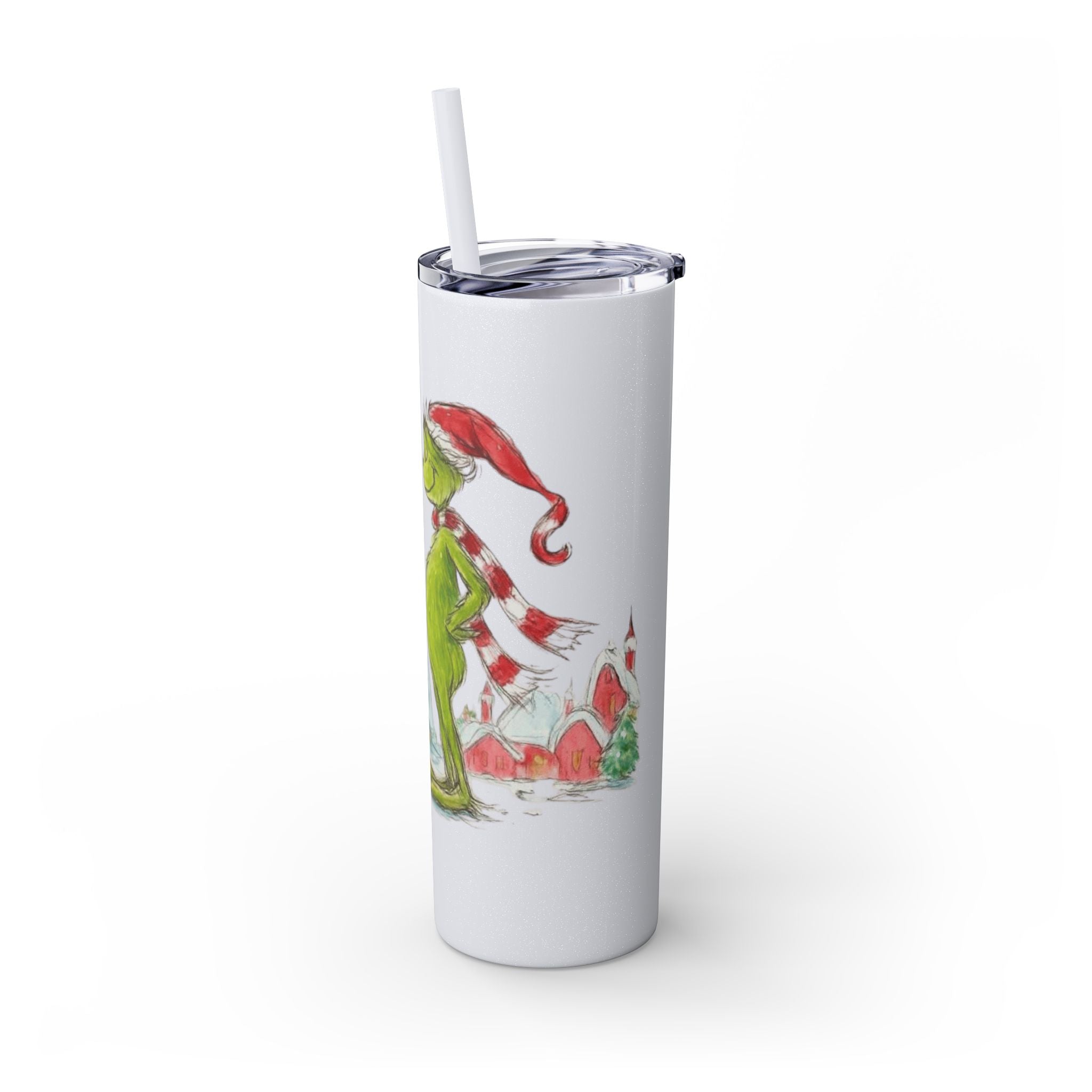 Grinch Christmas Skinny Tumbler with Straw — Dr. Seuss Holiday Quote Design, 20oz Christmas Mugs Collection