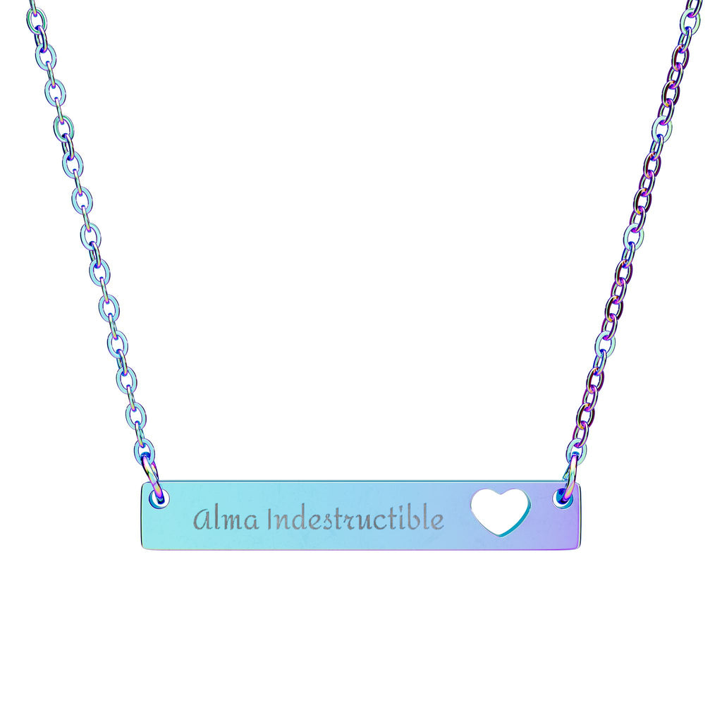 Alma indestructible. Engravable Cutout Heart Bar Necklace — Personalized Name Pendant