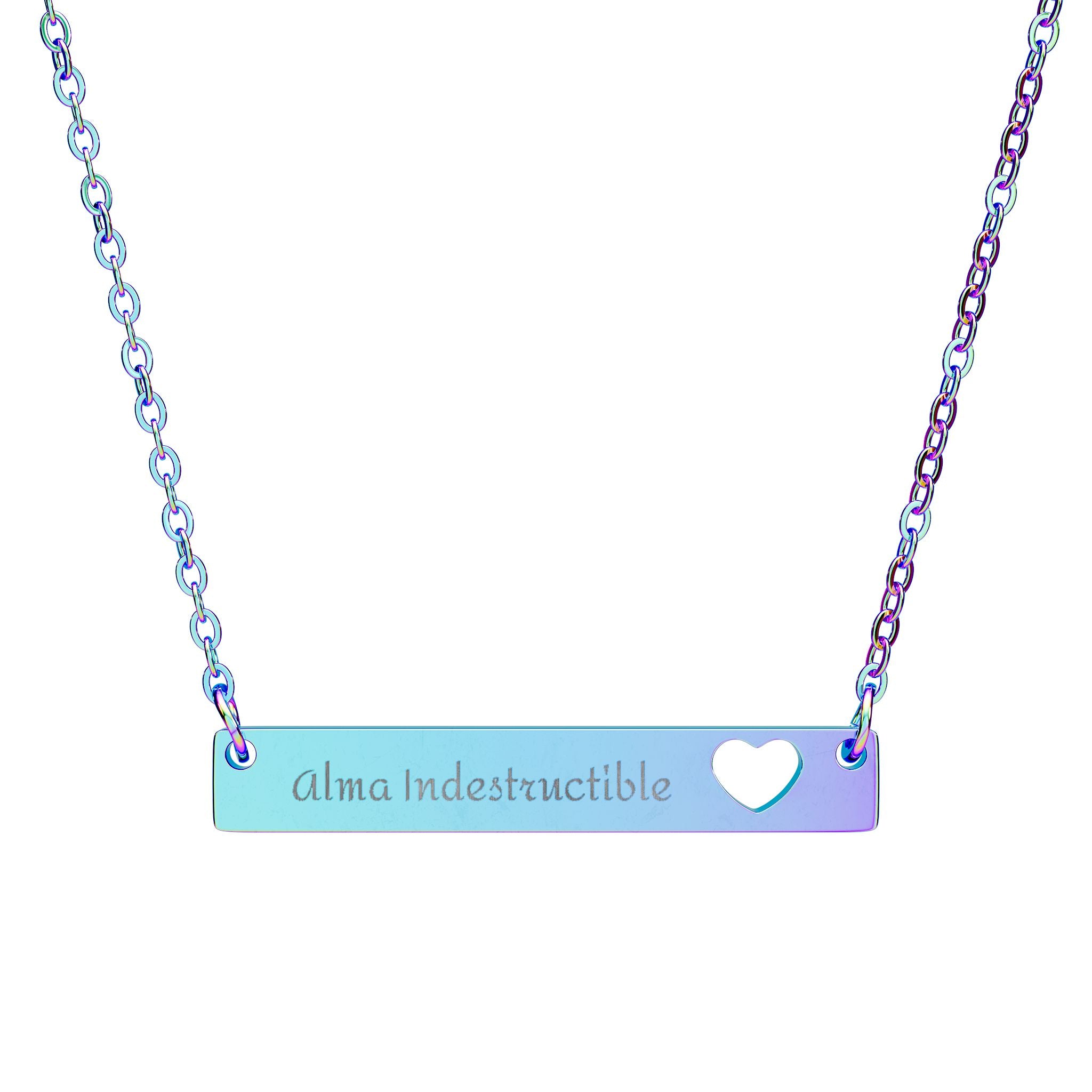 Alma indestructible. Engravable Cutout Heart Bar Necklace — Personalized Name Pendant
