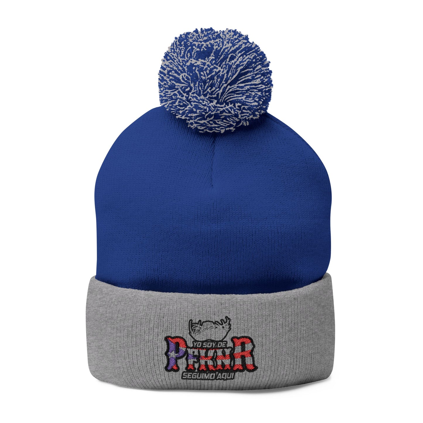 Puerto Rico–inspired hat  Embroidered Pom-Pom Knit Cap