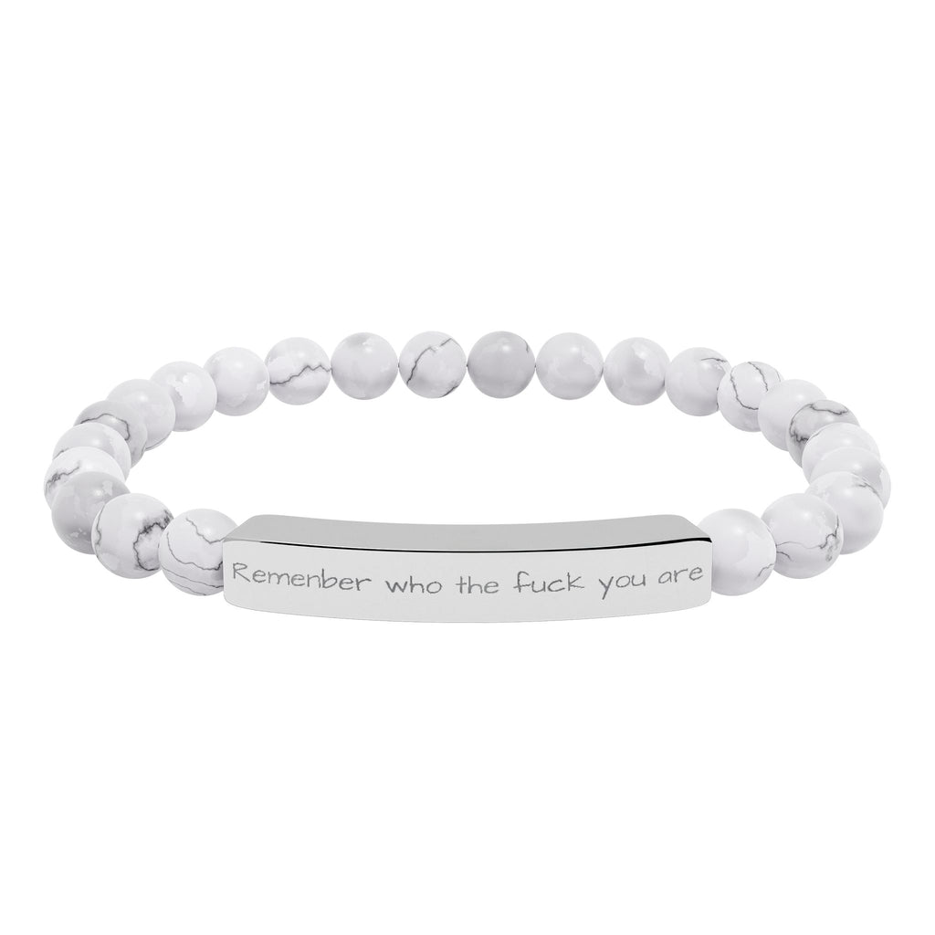 Remenber who you are Engraved Natural Stone Stretch Bracelet – Personalized Bar Bead Bracelet