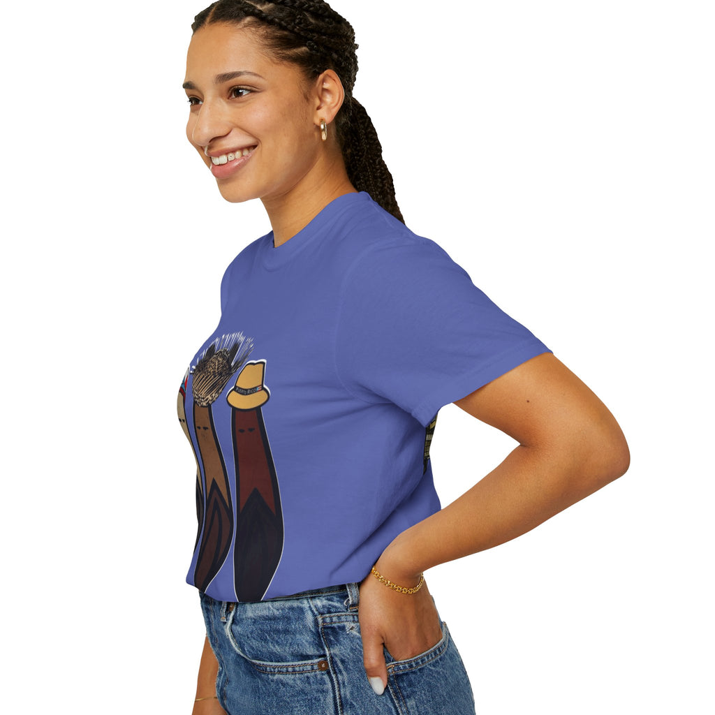 Puerto Rican Batey Cabin T-Shirt  Three Masks & Rustic House Graphic Tee Puerto Rico Navidades