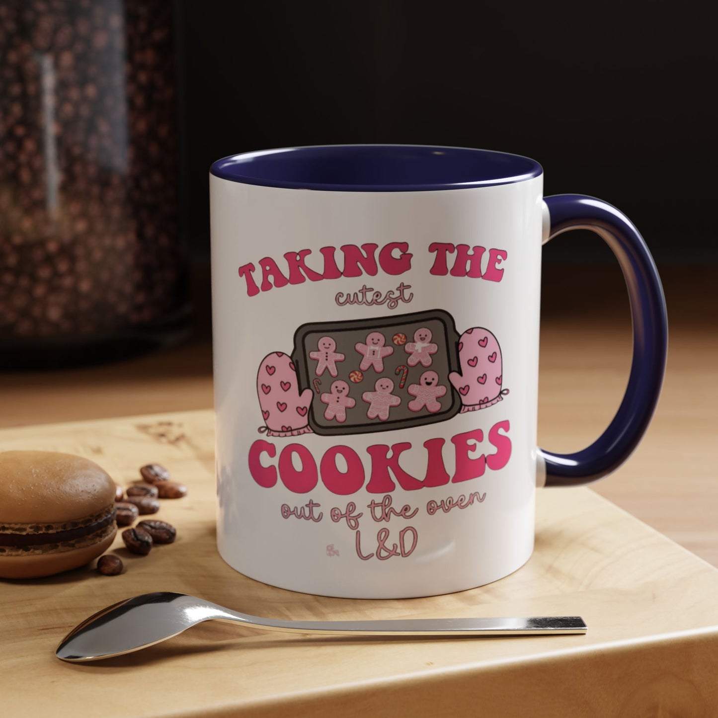 Accent Coffee Mug — "Taking the Cookies" Cute Pink Baking Design Coffee Cup for Fun Celebrations
