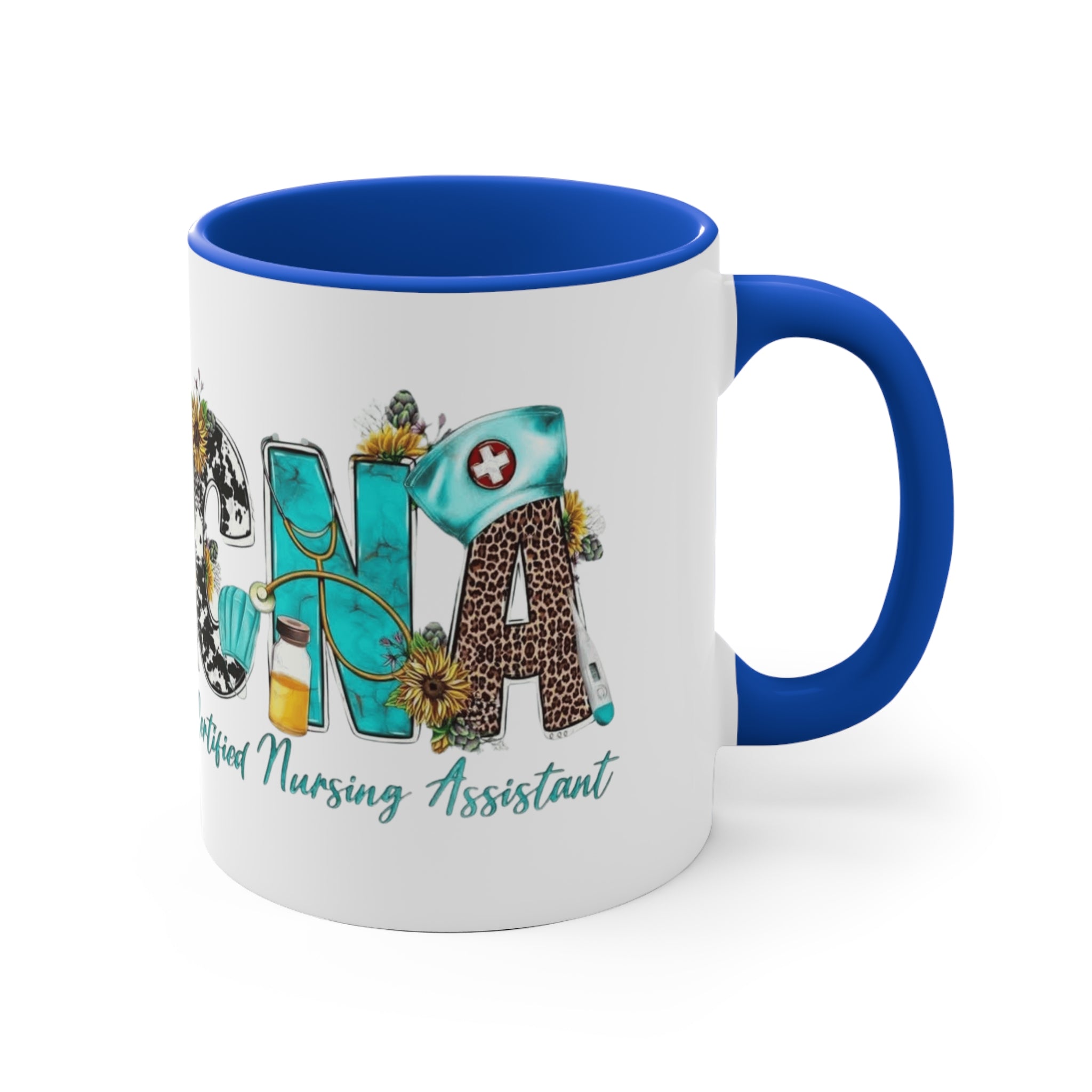 Certified Nursing Assistant (CNA) Accent Mug — Floral & Medical Icons 11oz Medical Christmas Mug
