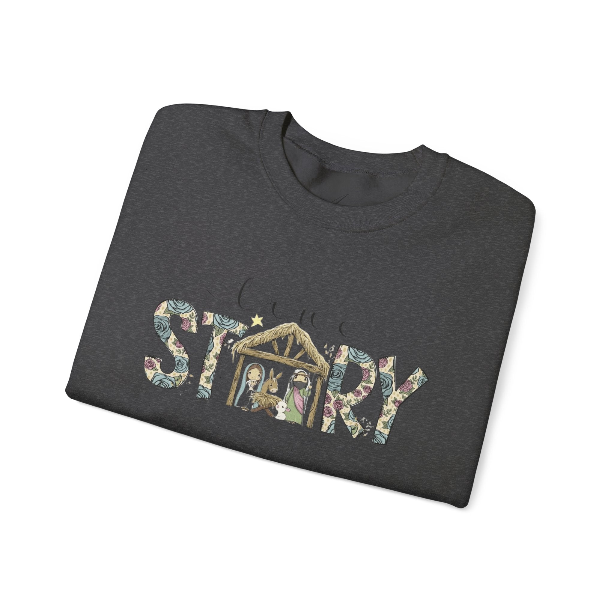 Crewneck Sweatshirt "Come Story" Floral Nativity Design  Cozy Christmas Pullover unique festive designs and joyful