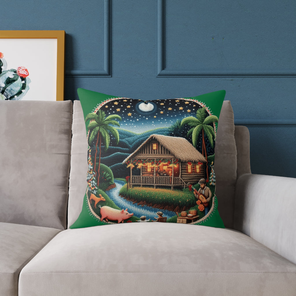 Island Night Cottage Pillow  Tropical Moonlit Cabin Throw Pillow Puerto Rico Culture Pillow
