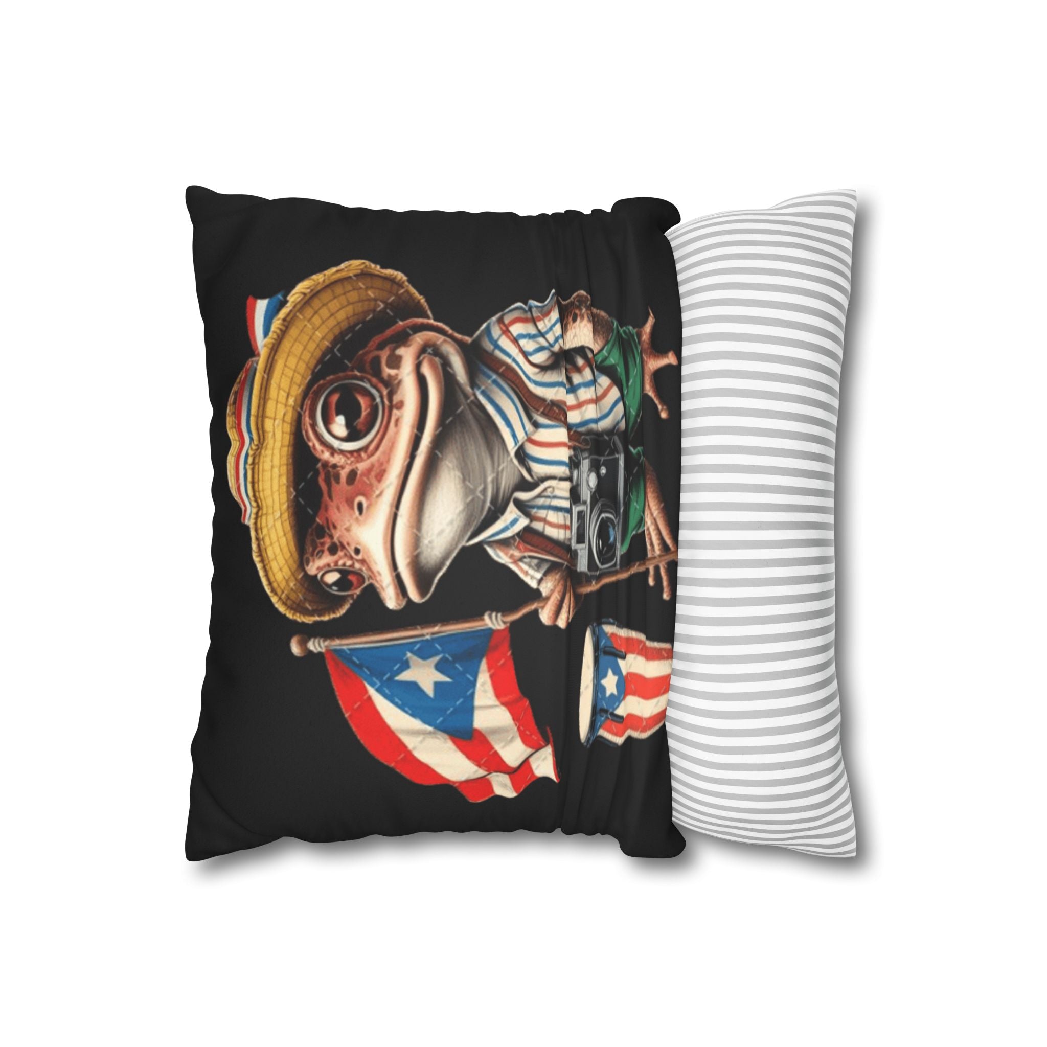 Puerto Rican Flag Frog Faux Suede Pillowcase  Tourist Toad Camera Design Puerto Rico Culture Pillow