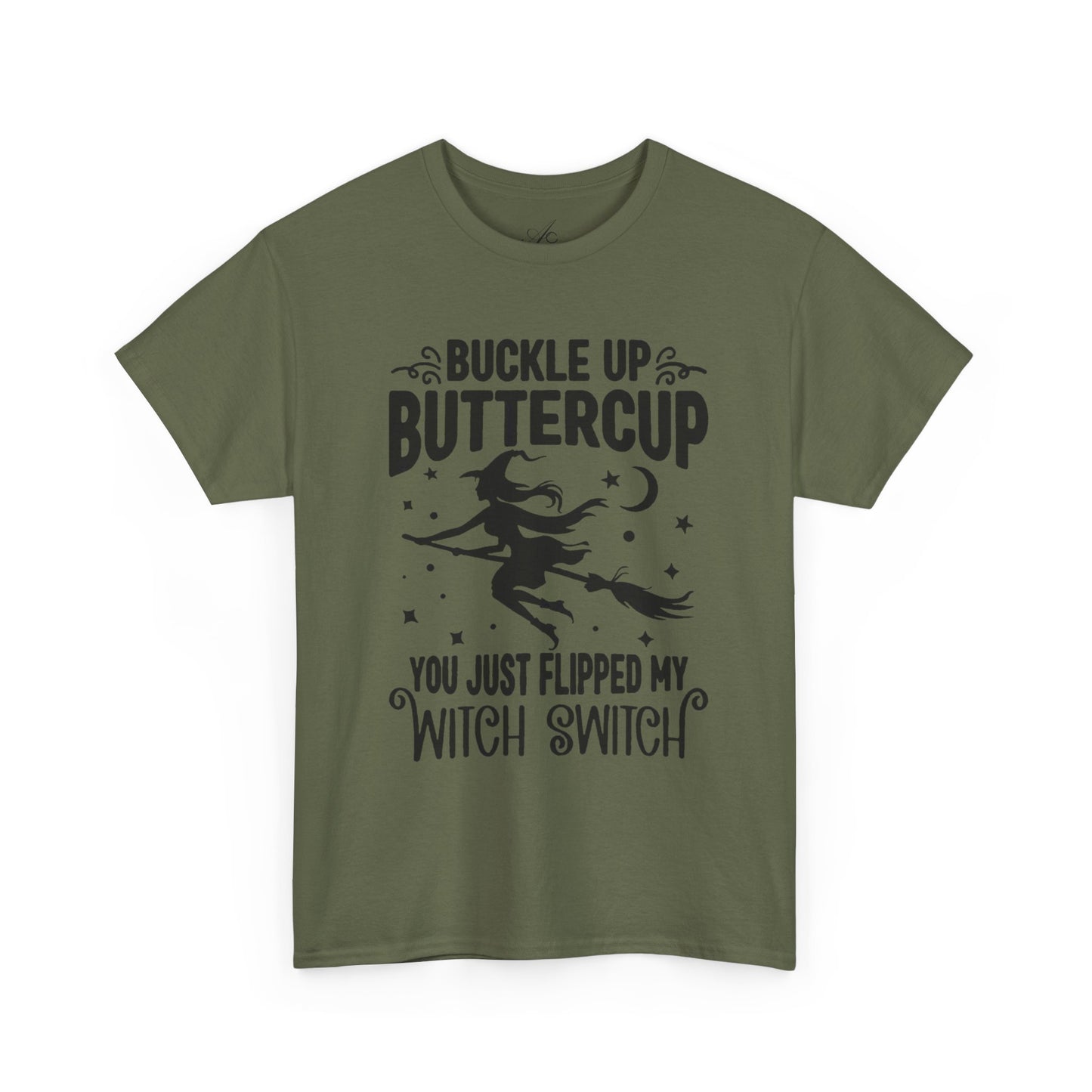 Witchy Humor Tee - Buckle Up Buttercup, Unisex Heavy Cotton Tee, Halloween Shirt, Casual Wear, Gift for Her, Funny T-Shirt