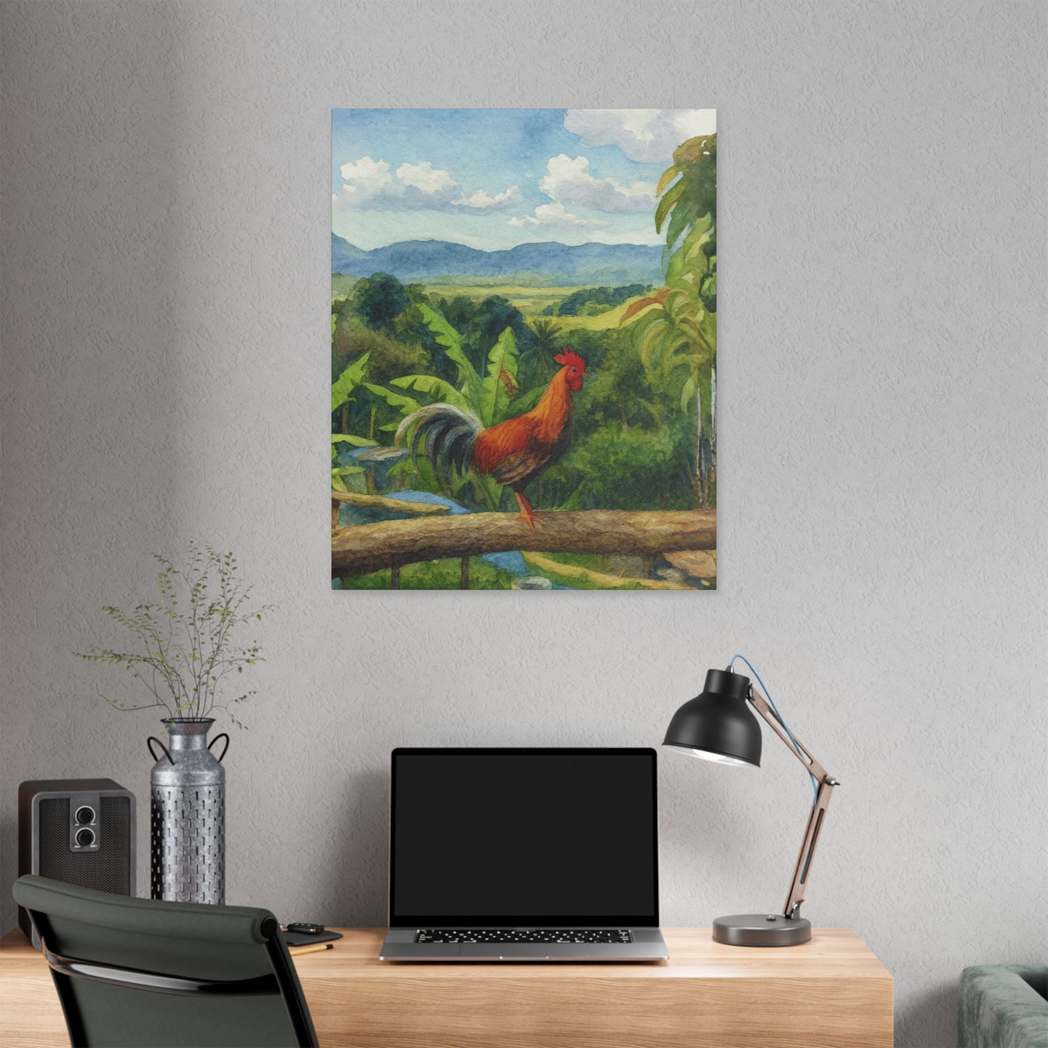 These Puerto Rico inspired Rooster Morning Landscape Canvas