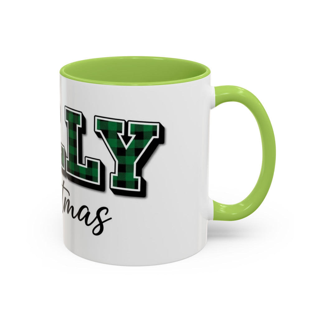 Holly Christmas Accent Coffee Mug — Green Plaid Holiday Gift (11/15oz)