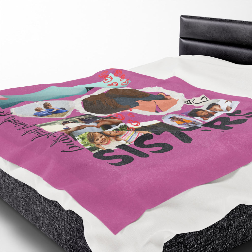 Sisters Velveteen Plush Blanket "Sisters" Photo Collage Keepsake Blanket Gift for Sister