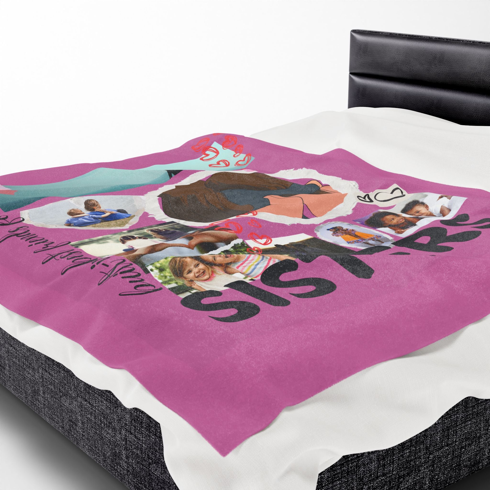 Sisters Velveteen Plush Blanket "Sisters" Photo Collage Keepsake Blanket Gift for Sister