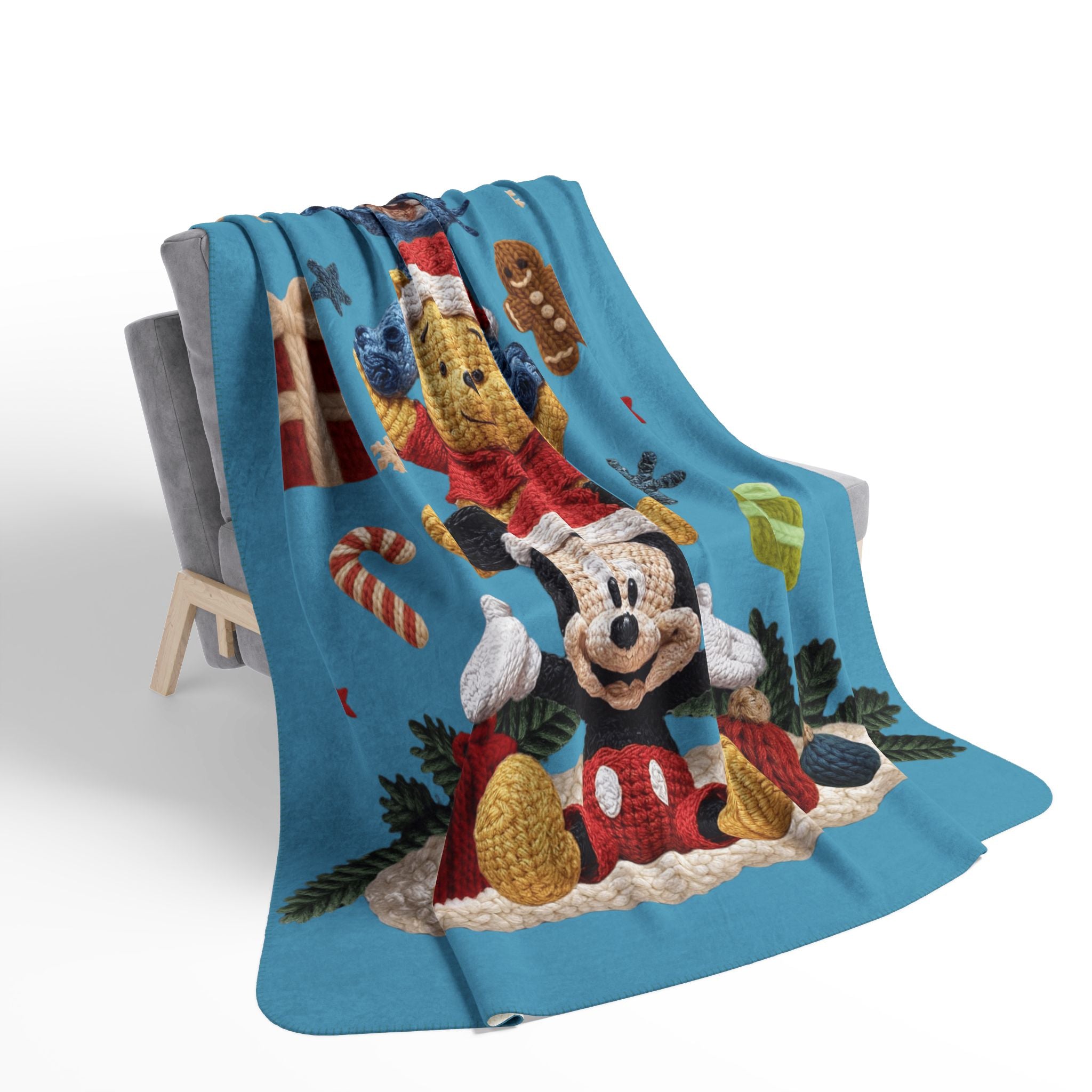 Winter Wonderland Cartoon Fleece Blanket Disney Holiday Plush Stack Fleece Sherpa Blanket  Mickey, Winnie & Stitch Christmas Throw
