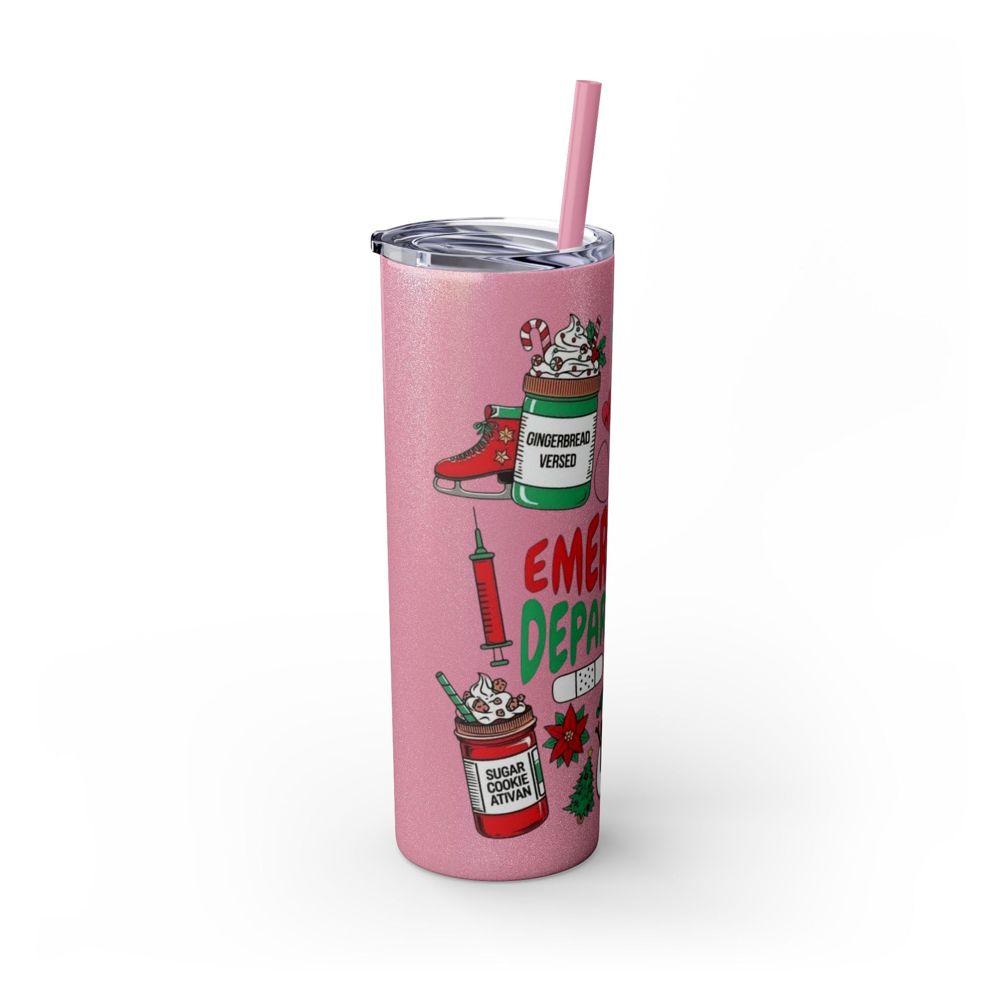 Emergency Department Nurse Christmas Skinny Tumbler - 20oz Holiday Medical Travel Cup with Straw Medical Christmas Mug