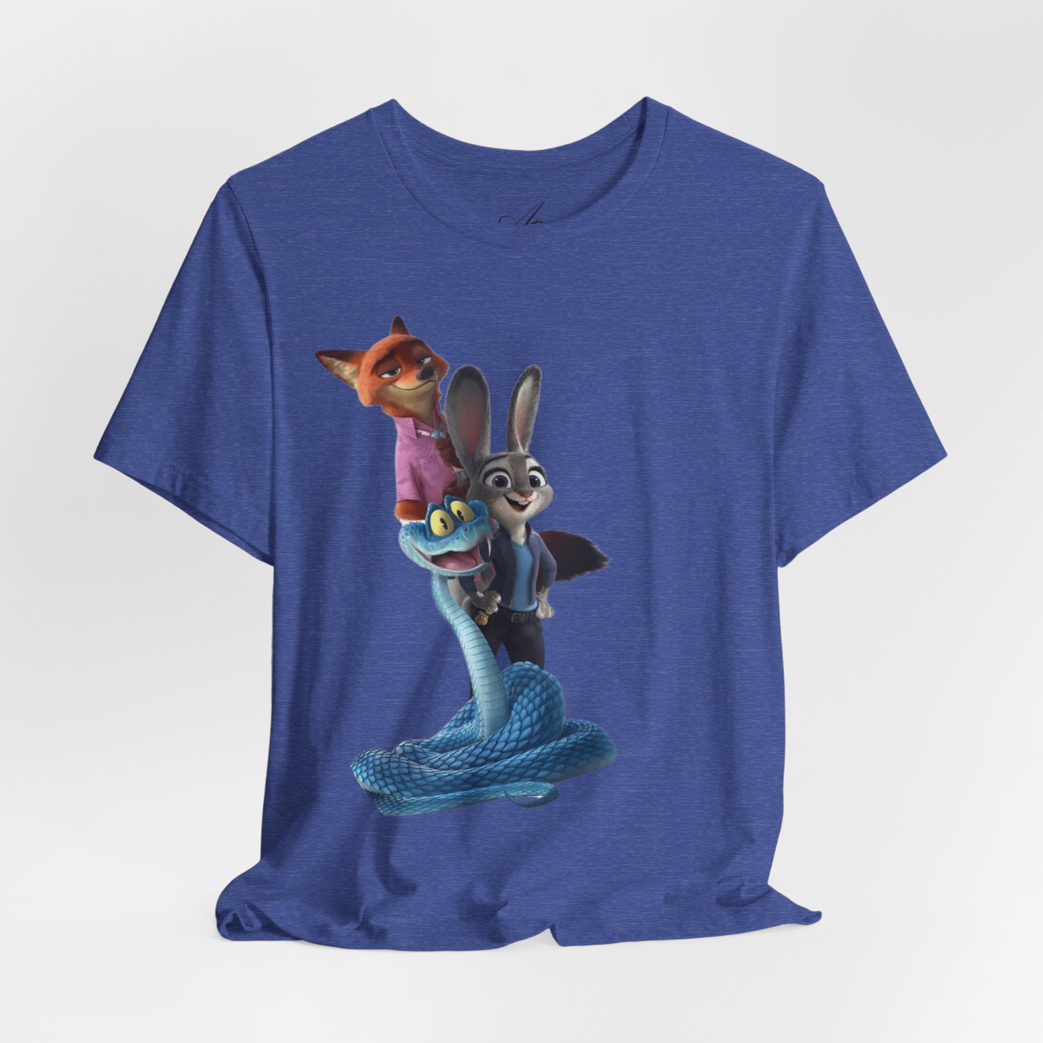 Animated Character Tee — Cute Fox & Bunny Stack Graphic T-Shirt  cartoon-style Christmas artwork