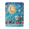 Cute Fox Holiday Sherpa Blanket  Moon & Snowflake Cozy Throw for Kids