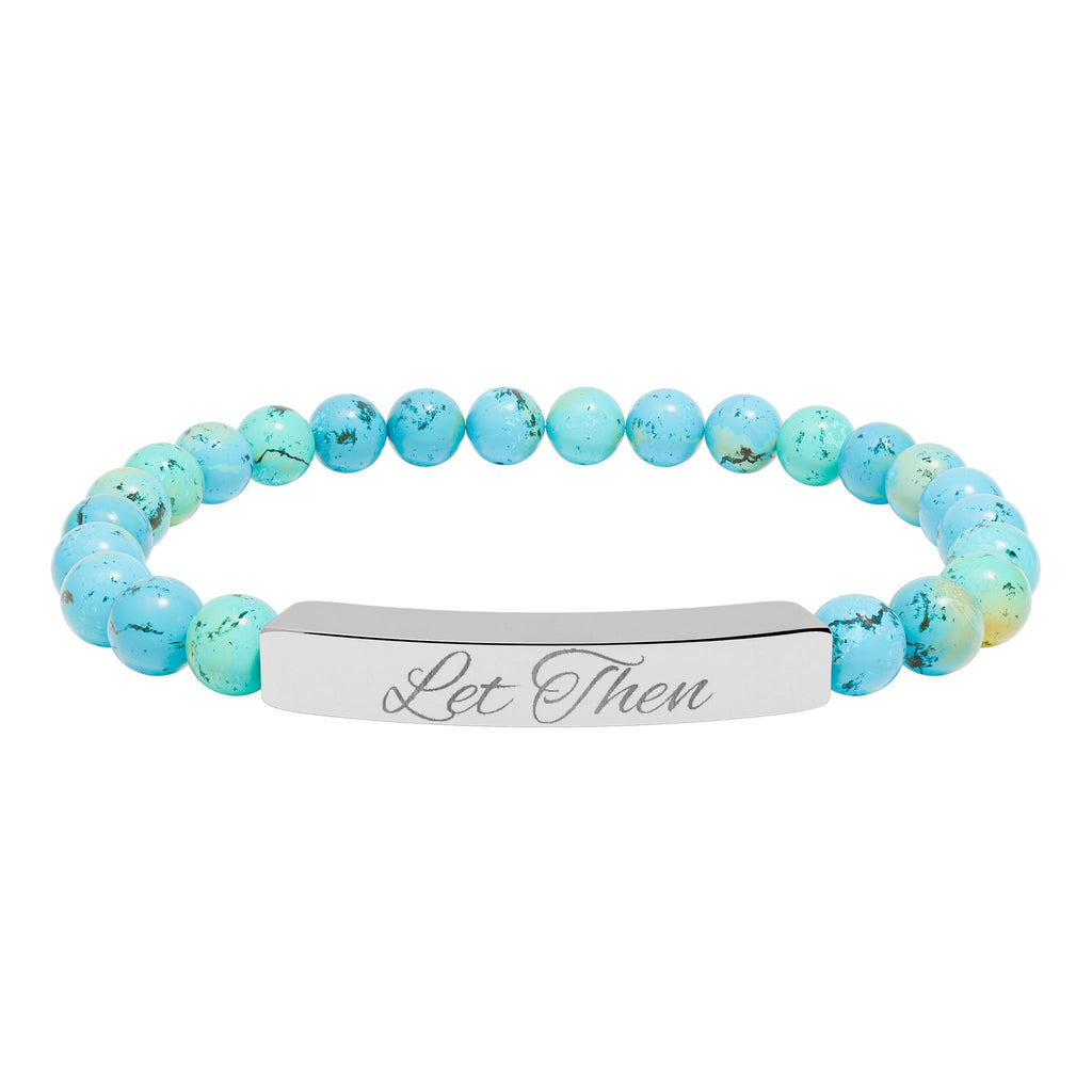 Engravable Natural Stone Bar Bracelet — Stretch Beaded Personalized Jewelry