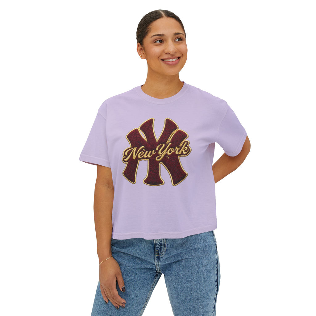 New York Script Logo Women's Boxy Tee – Vintage City Graphic T-Shirt