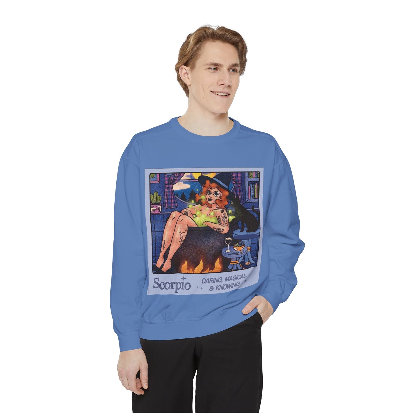 Halloween Sweater Scorpio Sweatshirt | Garment-Dyed Cozy Top, Astrology Gift, Zodiac Apparel, Witchy Fashion, Fall Wardrobe Essential