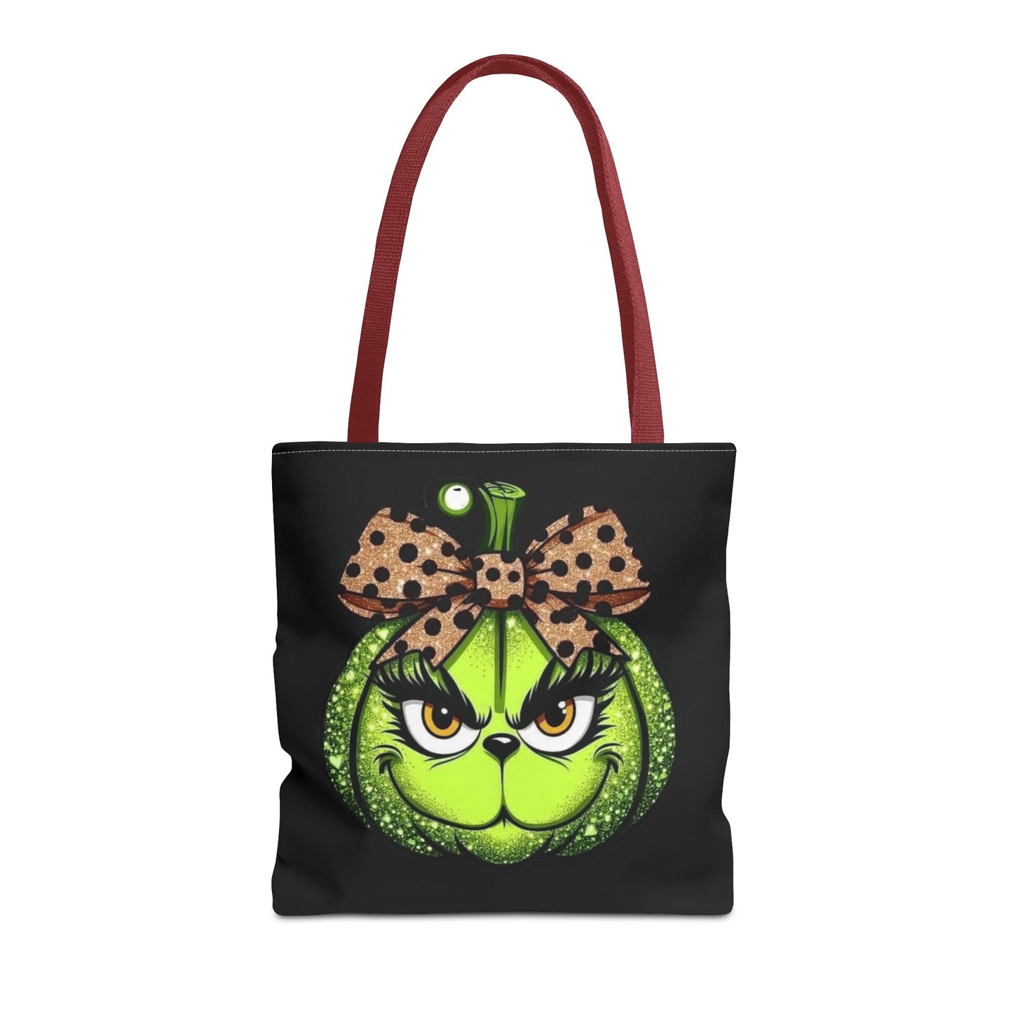 Grinch-Inspired Tote Bag with Polka Dot Bow Christmas Tote Bag Festive Holiday Design