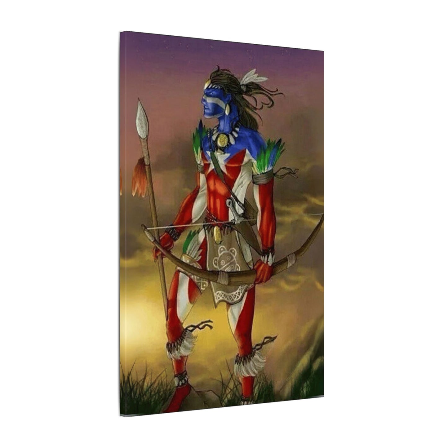 Borikén Rooted in Culture, Radiating Power Tribal Puerto Rico Warrior Canvas Art, Taino Wall Decor, Boho, Unique Gift for Collectors, Cultural Prints