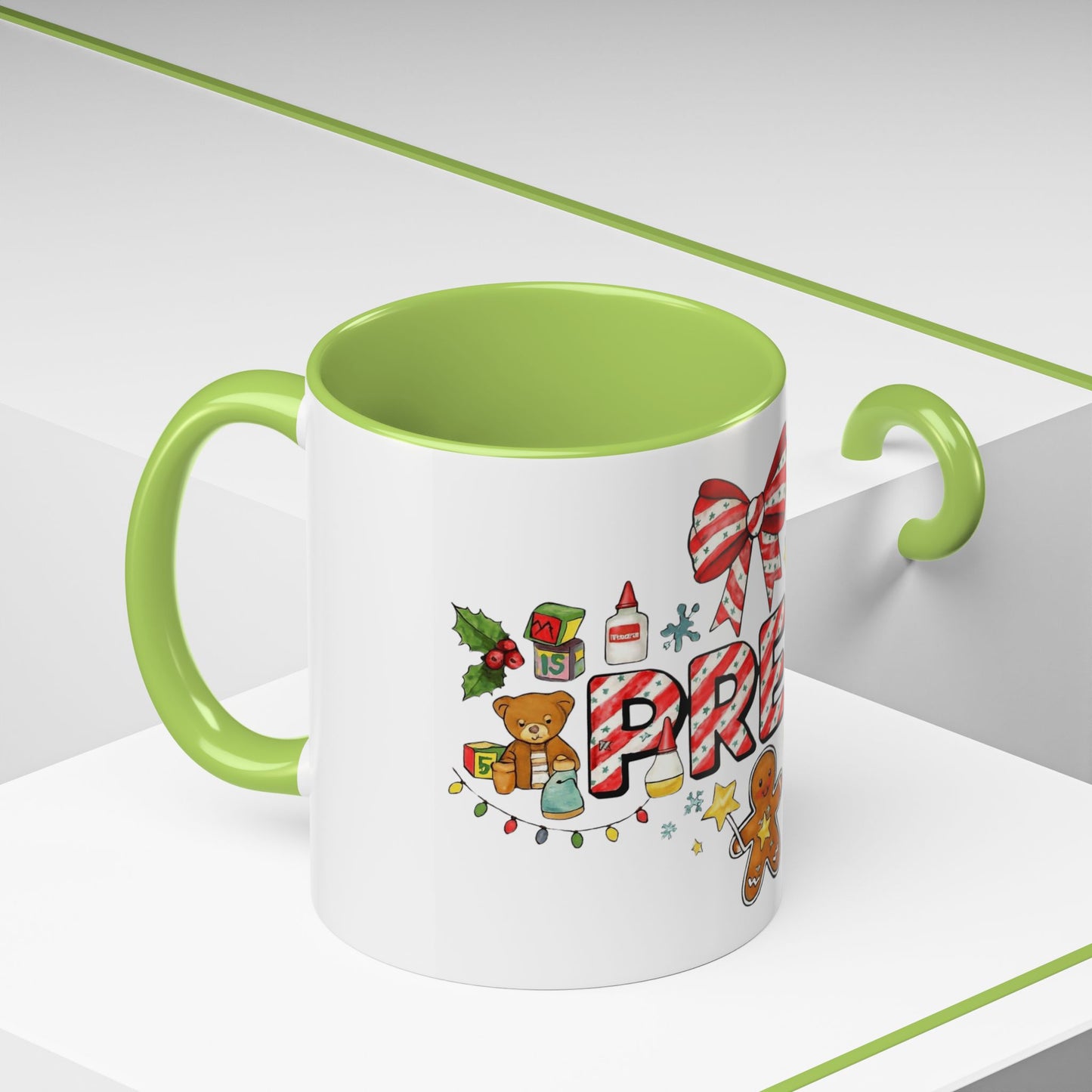Holiday Teacher Coffee Mug 'PRE-K' Festive Gingerbread & Candy Cane Design (11/15oz) School Staff Christmas Mug Collection