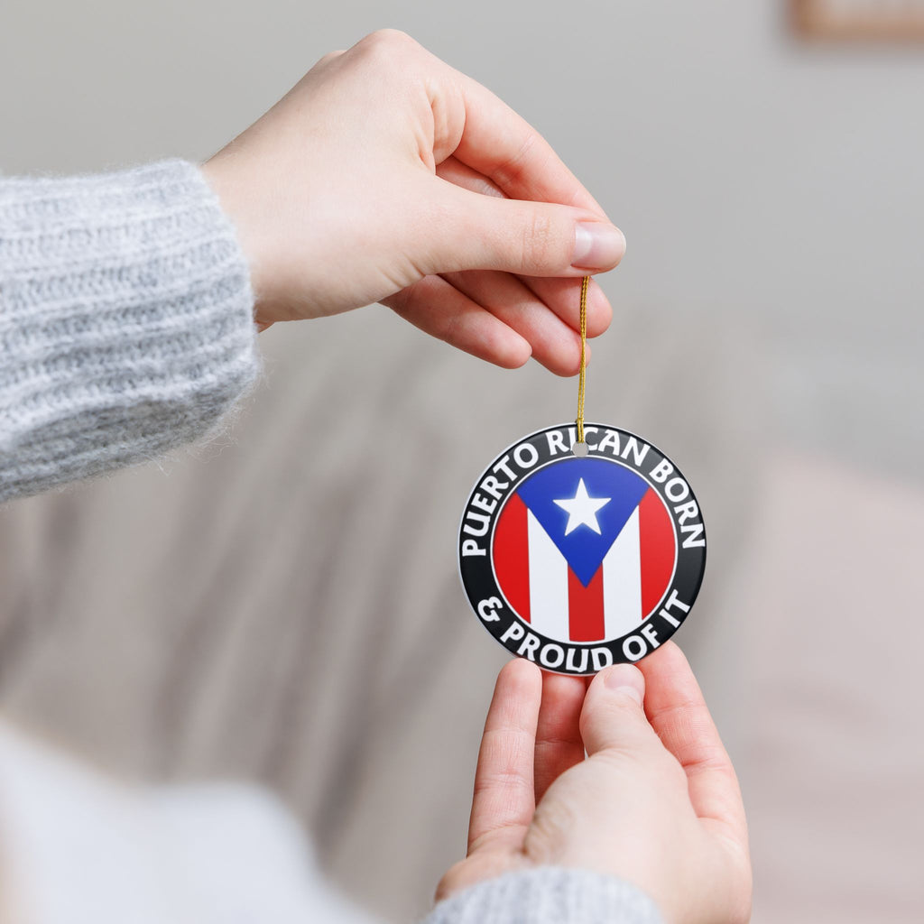 Puerto Rican Born & Proud Ceramic Ornament  Round Flag Decoration