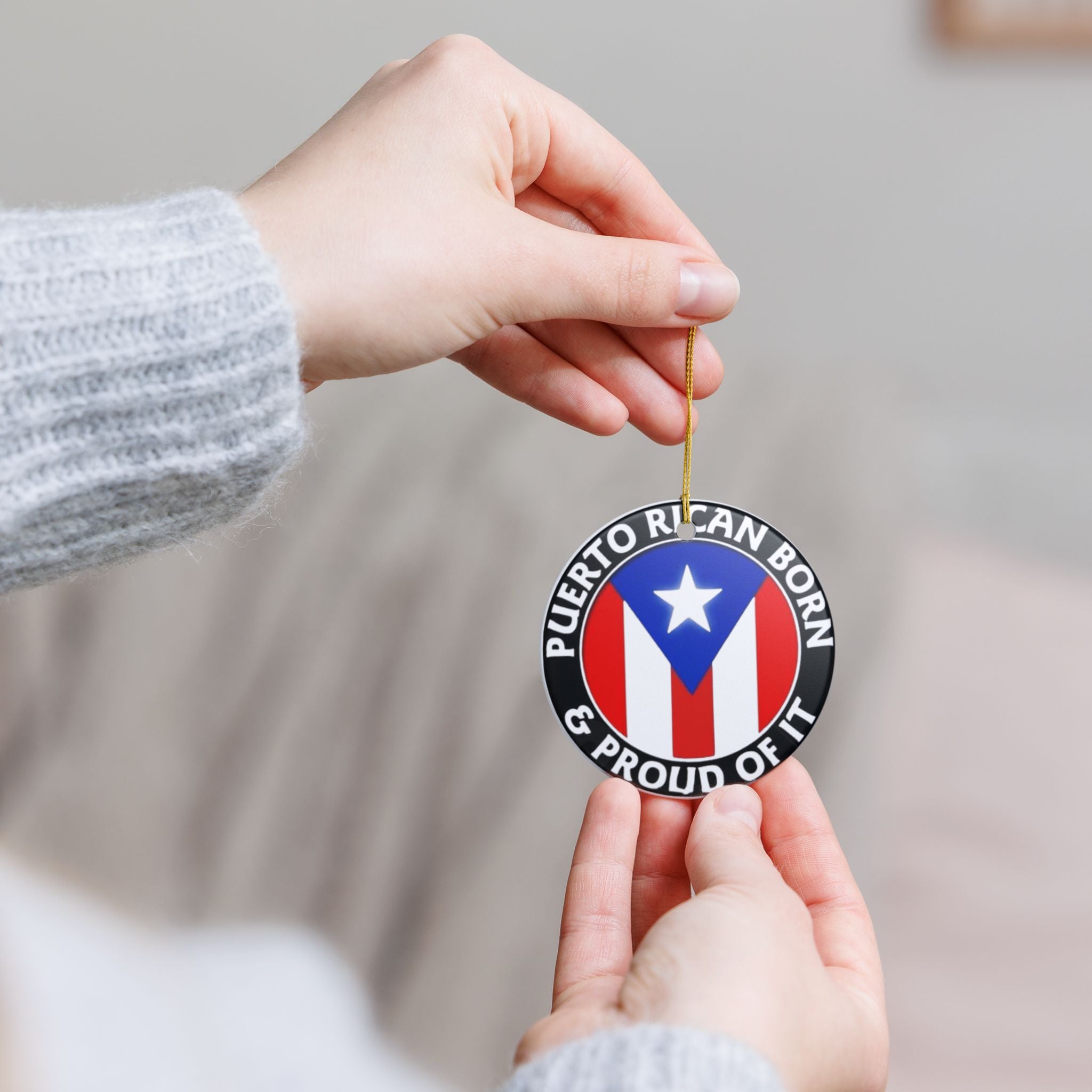 Puerto Rican Born & Proud Ceramic Ornament  Round Flag Decoration