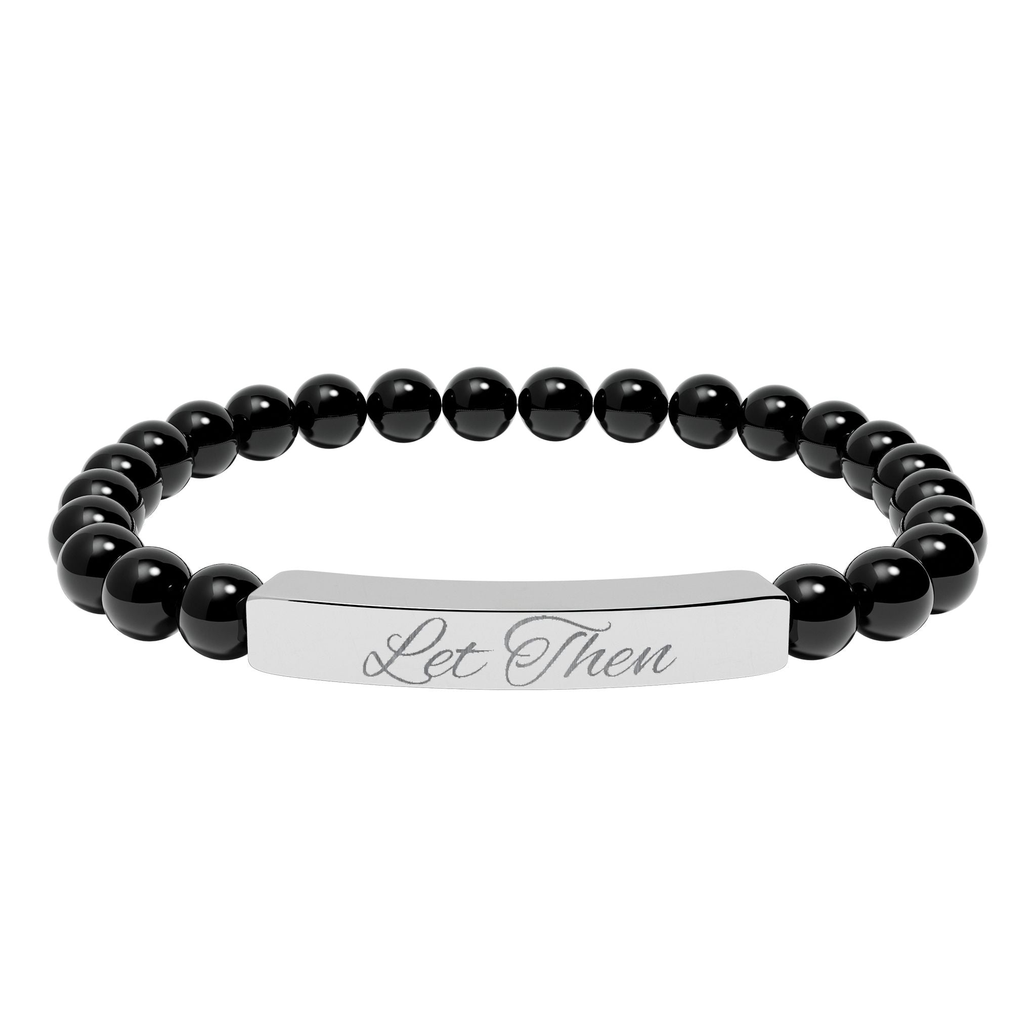 Engravable Natural Stone Bar Bracelet — Stretch Beaded Personalized Jewelry