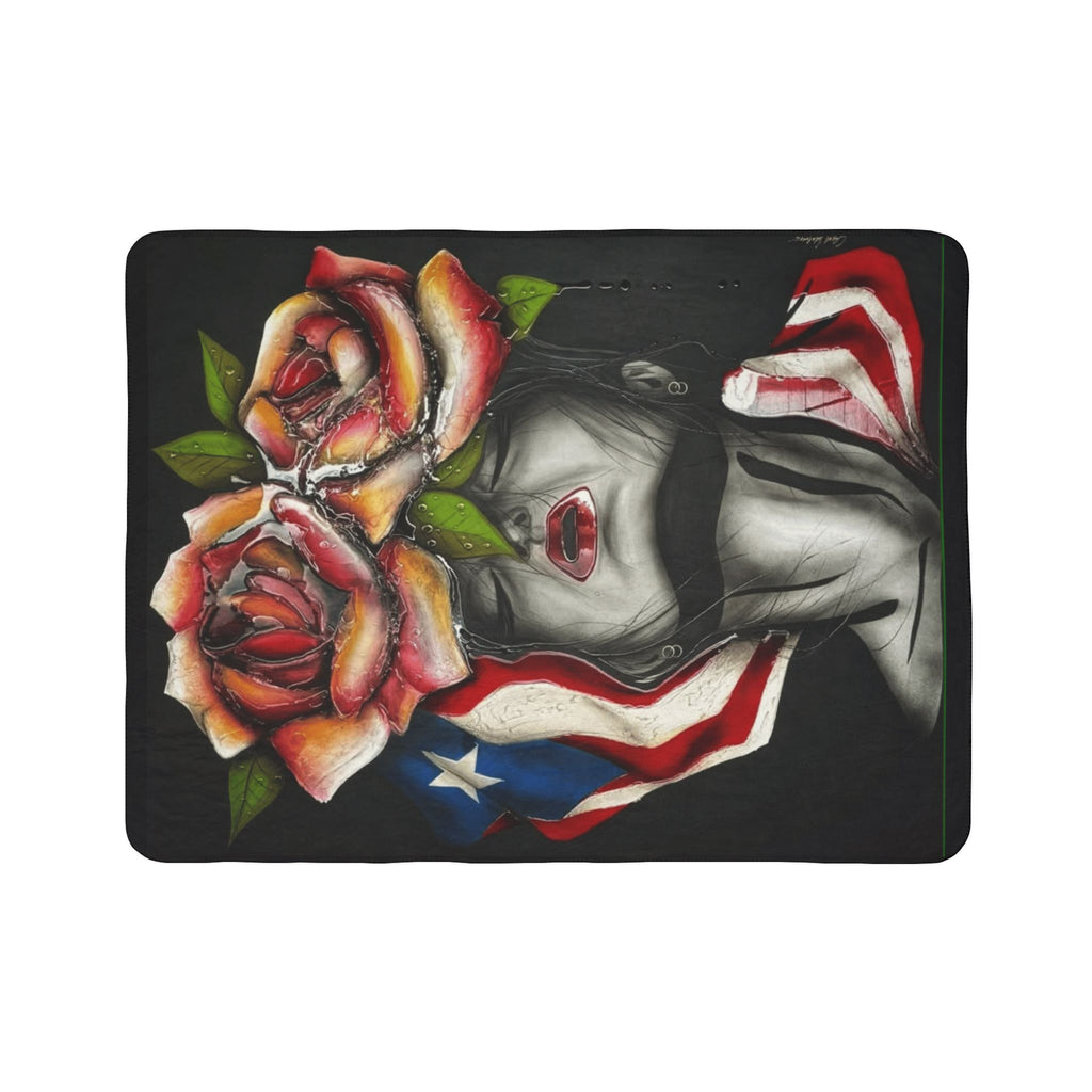 Puerto Rico Design Blanket! Patriotic Rose Face Fleece Sherpa Blanket