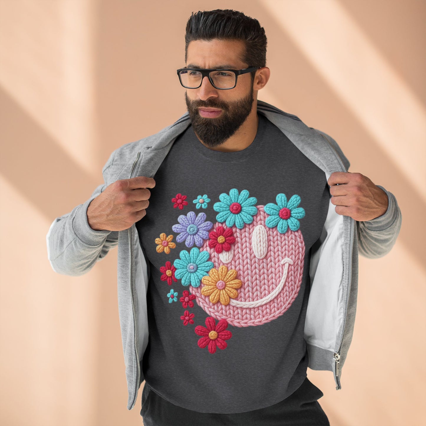 Floral Knit Smile Sweatshirt Cozy, Unbothered