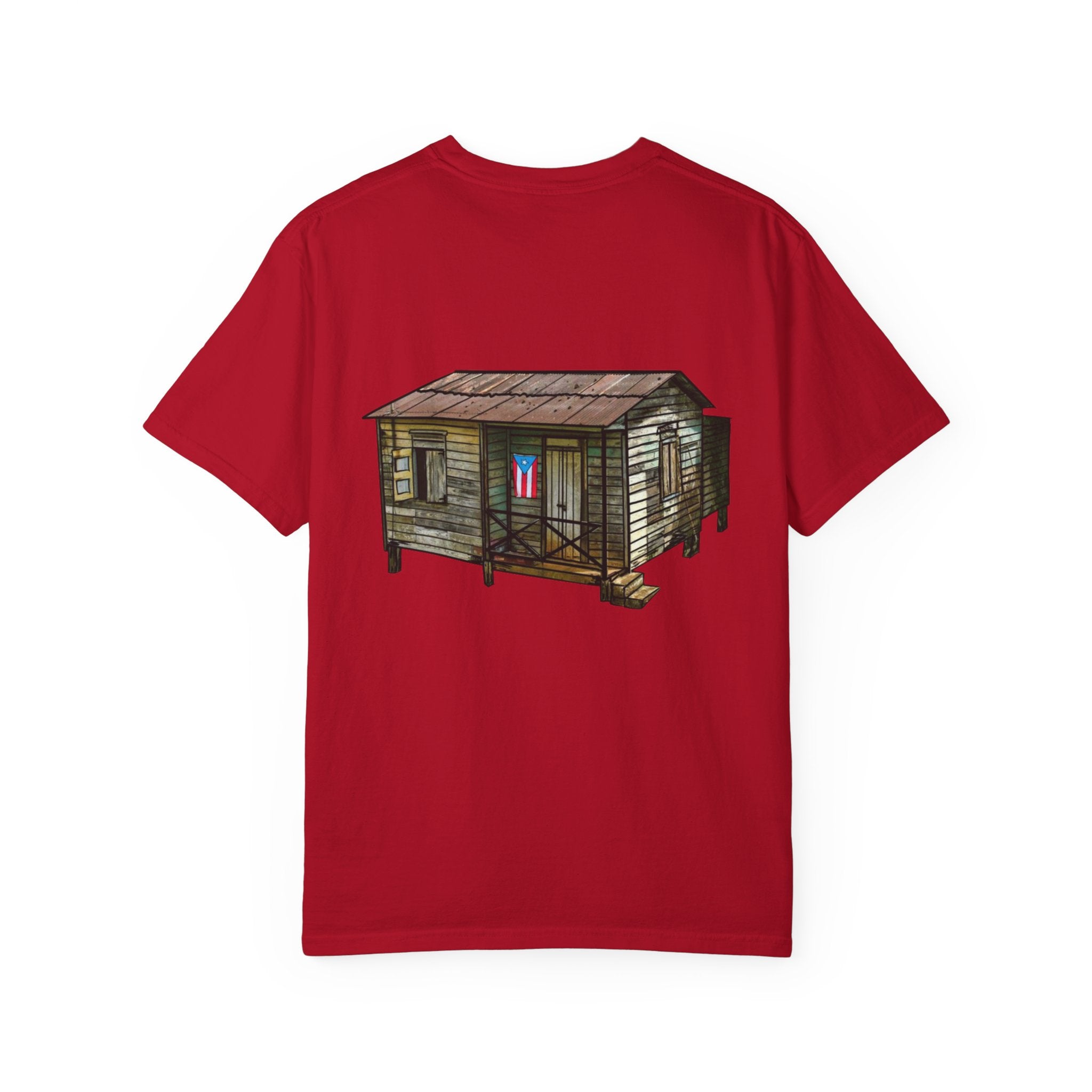 Puerto Rican Batey Cabin T-Shirt  Three Masks & Rustic House Graphic Tee Puerto Rico Navidades