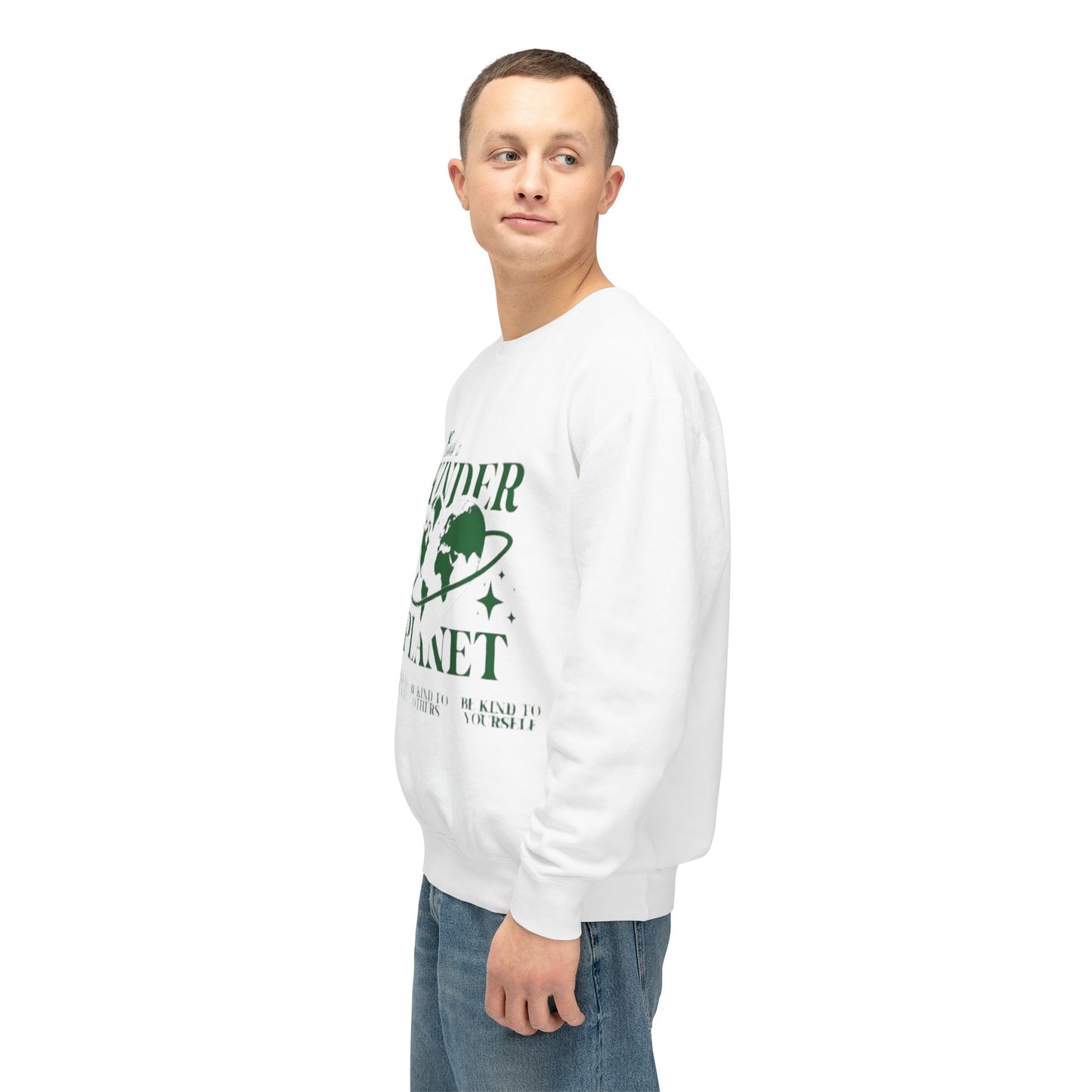 Kinder Planet Crewneck Sweatshirt Eco-Friendly Earth Day Graphic Pullover