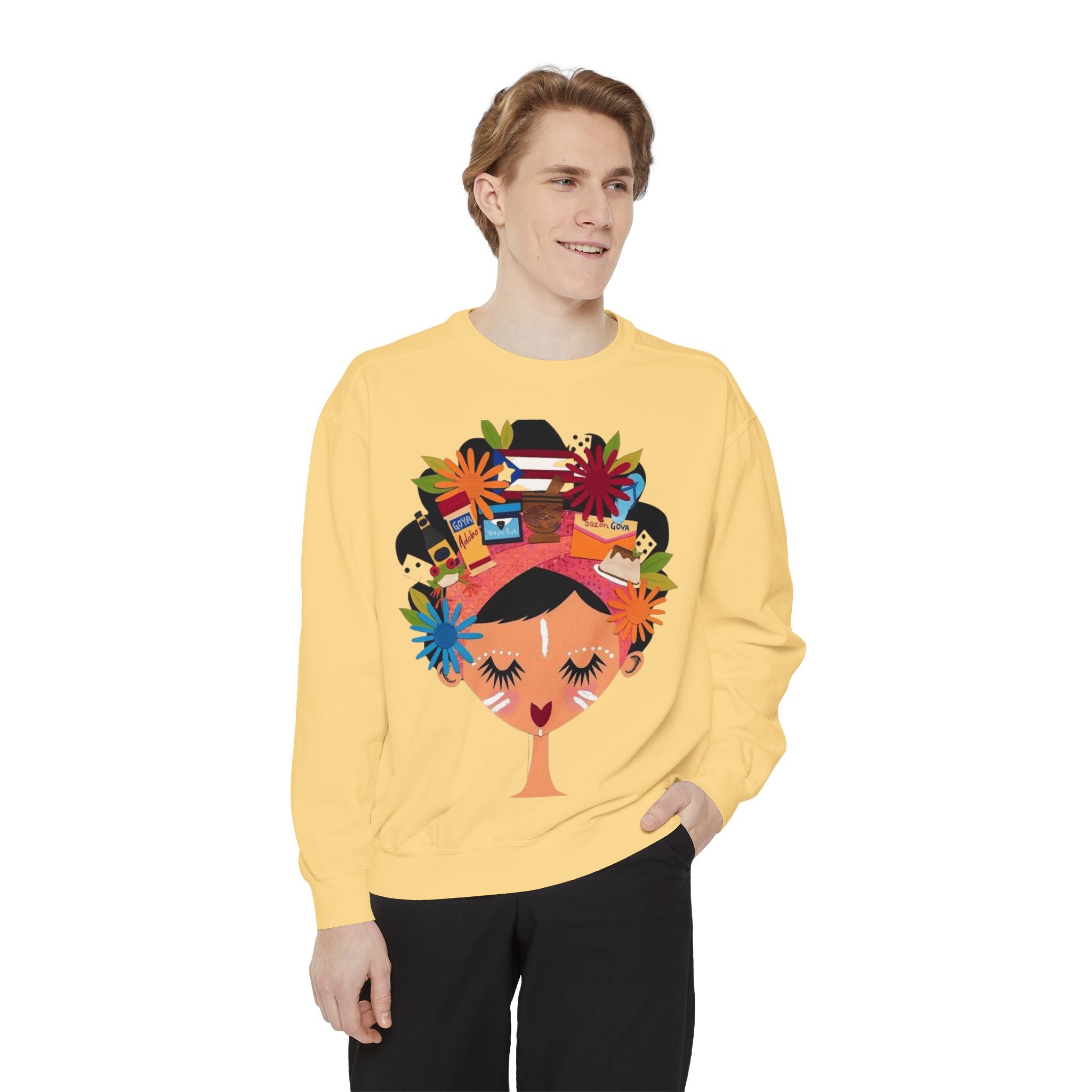 Floral Fiesta Sweatshirt — Colorful Tropical Woman Graphic Puerto Rico Navidades