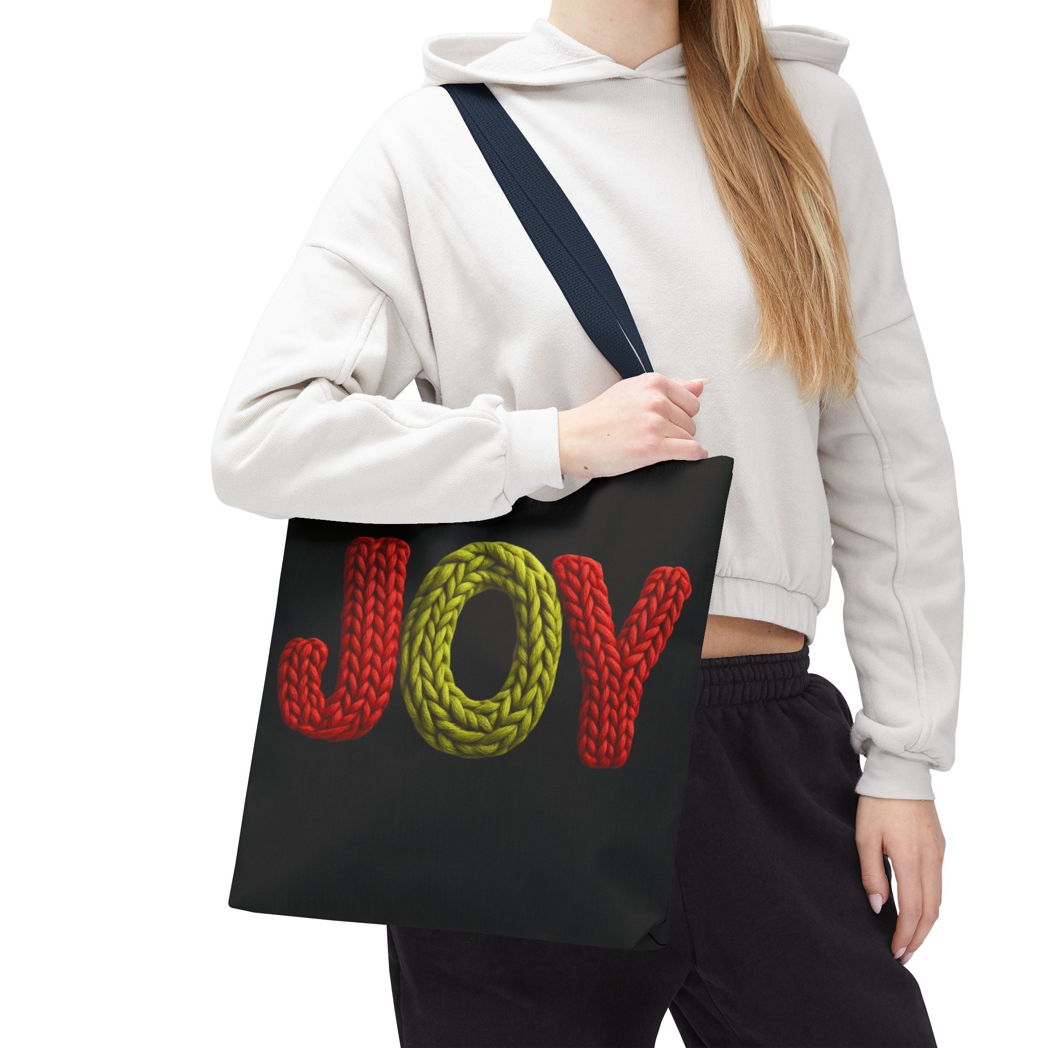 Christmas Tote Bag  Festive Holiday DesigJoy Knit Tote Bag  Colorful 'JOY' Yarn Design, Cozy Holiday Gift Tote