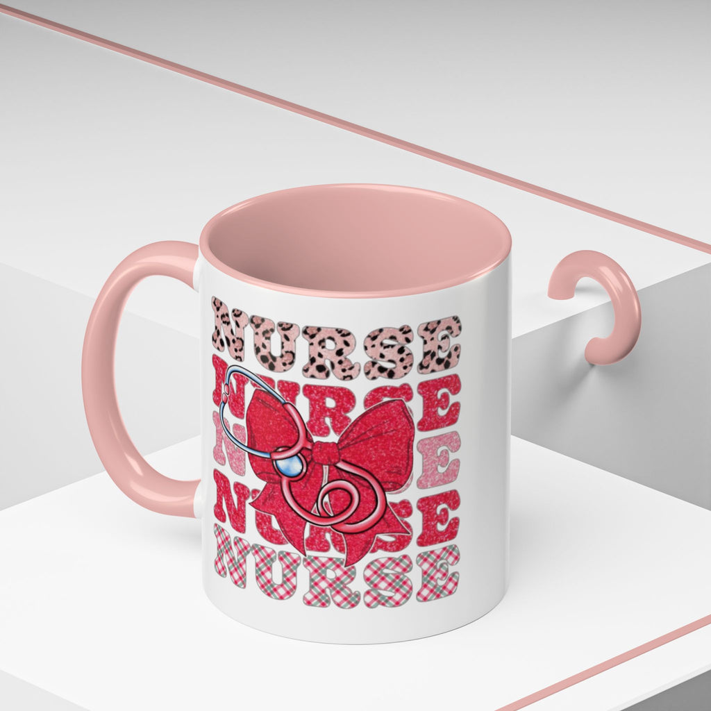 Nurse Stethoscope Bow Accent Coffee Mug — Cute Leopard & Plaid Healthcare Gift (11/15oz) Medical Christmas Mug