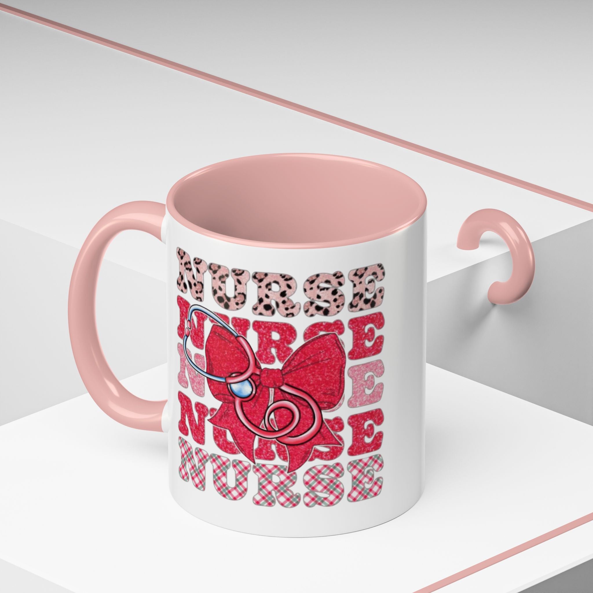 Nurse Stethoscope Bow Accent Coffee Mug — Cute Leopard & Plaid Healthcare Gift (11/15oz) Medical Christmas Mug
