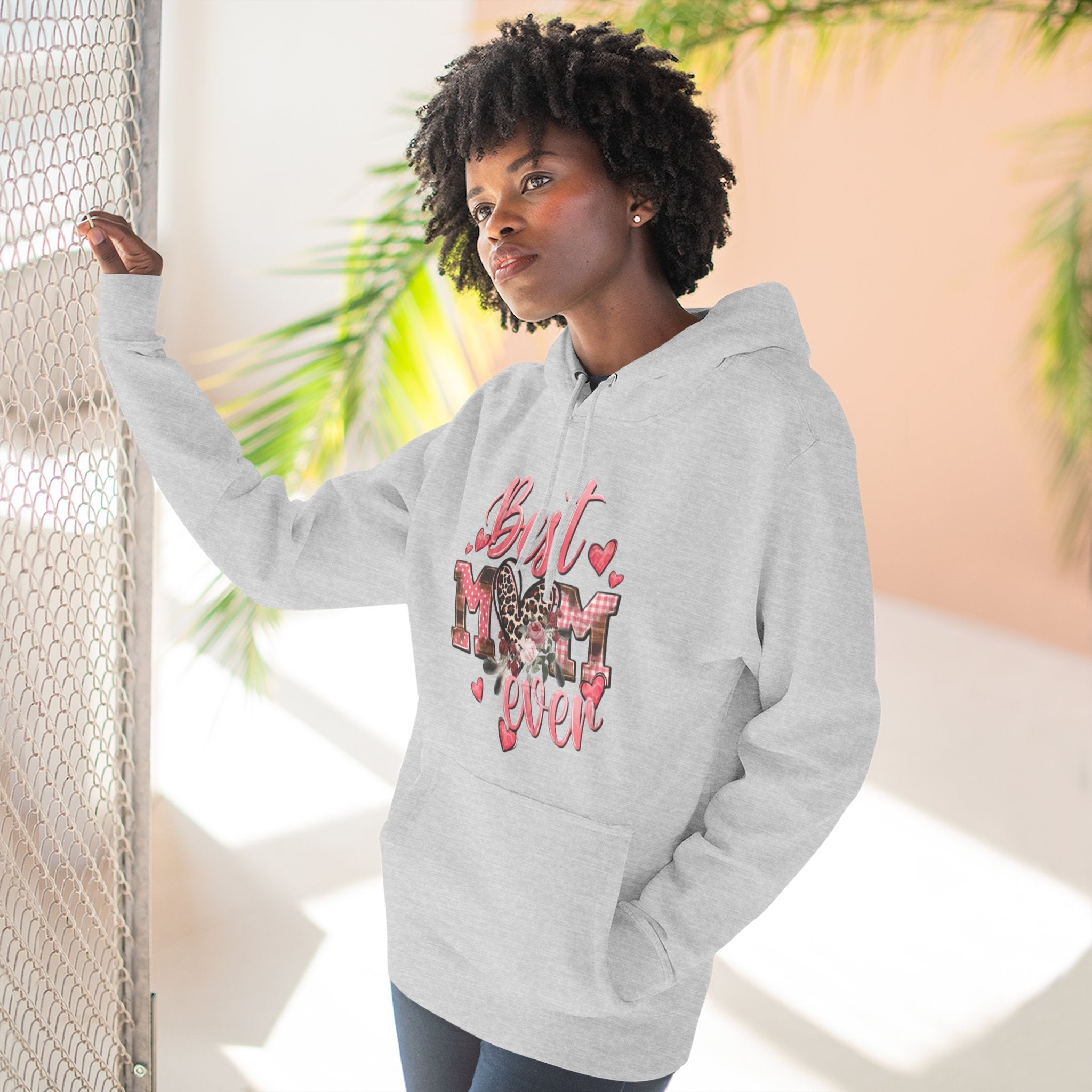 Best Mom Ever Hoodie  Leopard Heart Mother's Day Pullover