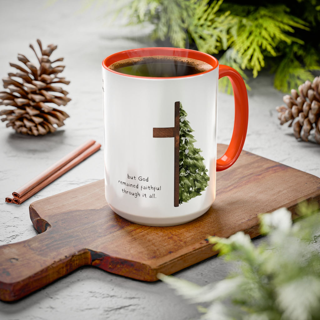 Christian Cross & Pine Tree Mug — Faith Reminder Coffee Cup (11oz/15oz)